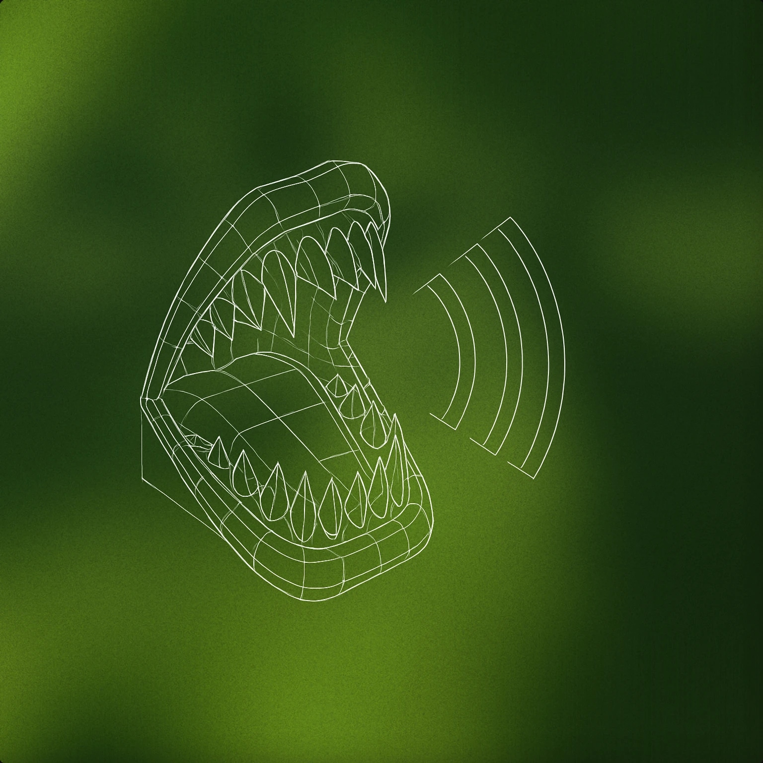 Cover of an open mouth with exaggerated, sharp teeth and soundwave lines emanating from it for Scary Scream sound effects