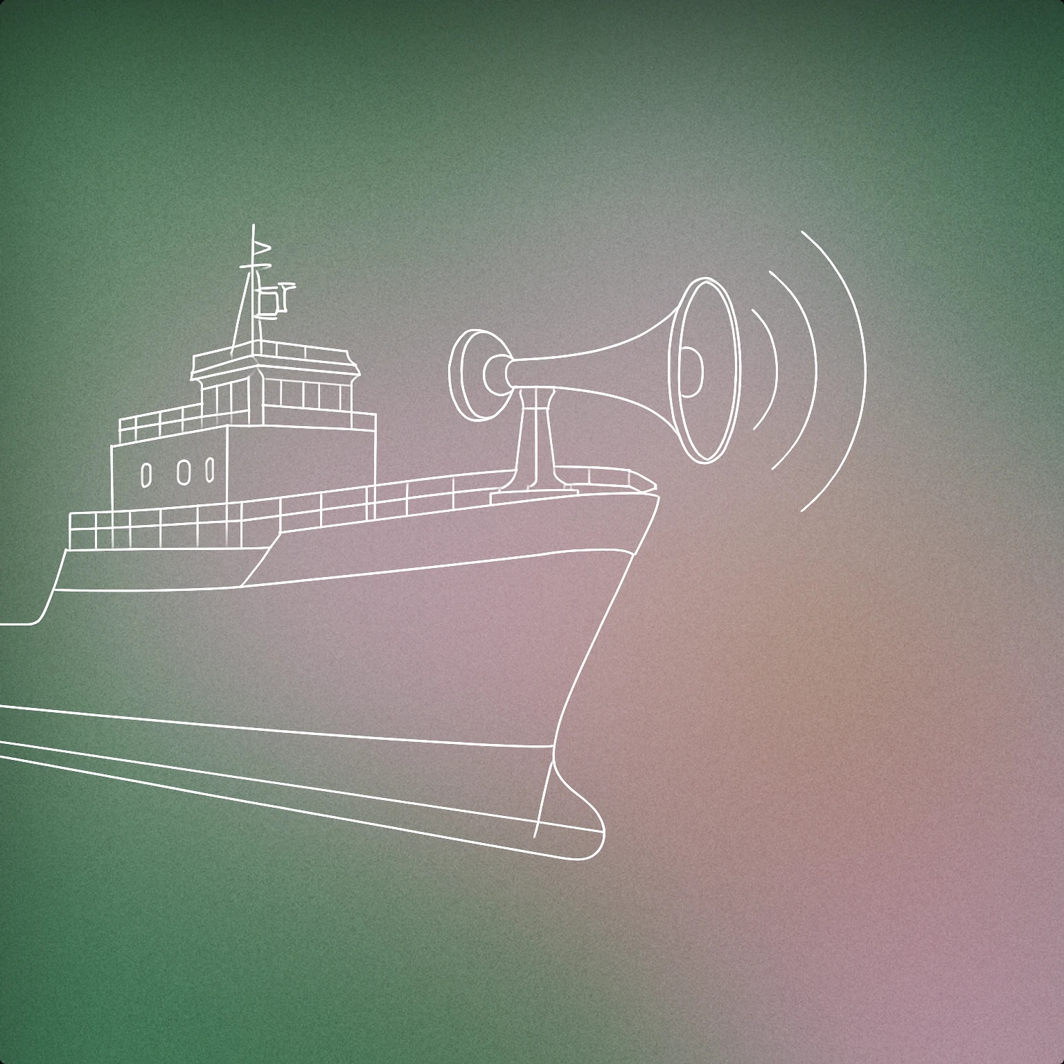 Cover of A large ship's bow with a prominent horn mounted on the deck, emitting stylized sound lines for Boat Horn sound effects