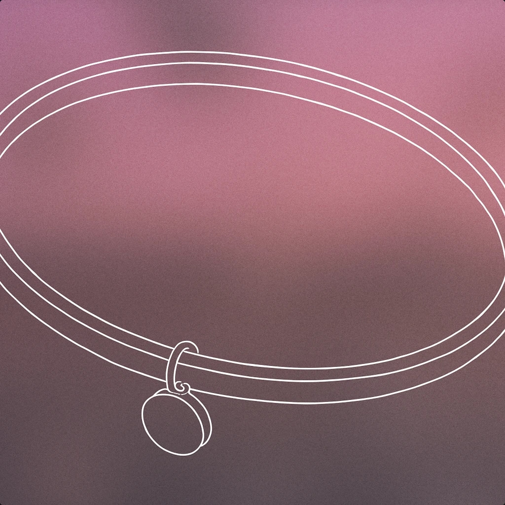 Cover of a single elegant bangle bracelet with a small, suspended charm gently touching its inner surface for Jewlery Rustling sound effects