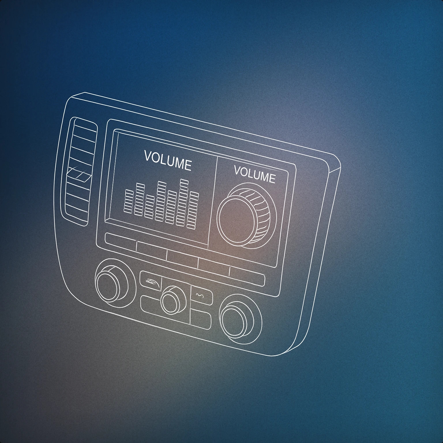 Cover of A car dashboard with a prominent volume knob and sound level indicator bars integrated into the display for Car sound effects