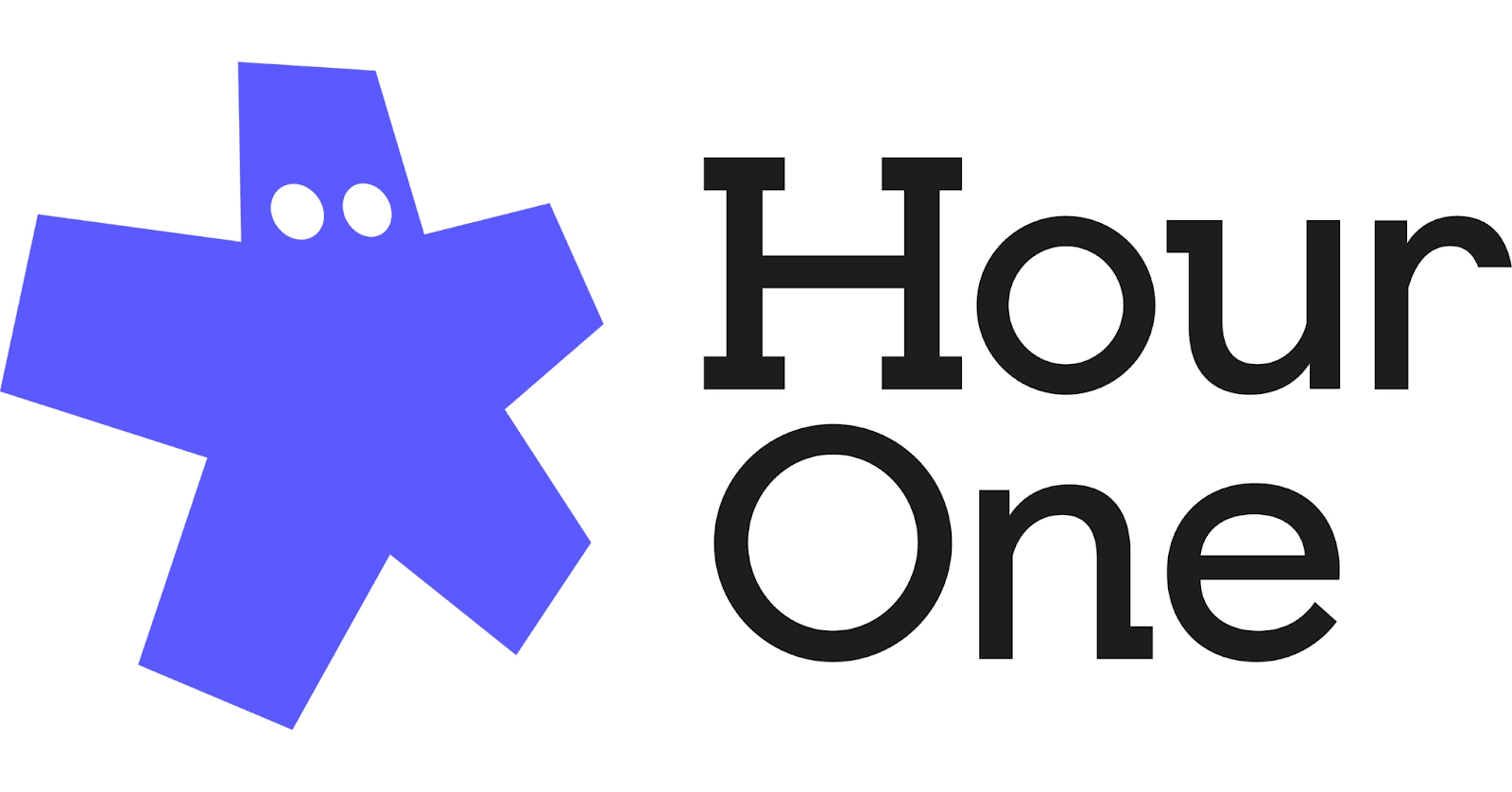 Blue star-shaped figure with two white dots and the text "Hour One" in black.