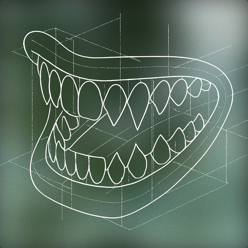 Cover of a stylized open mouth with sharp, exaggerated teeth and a wide grin for Evil Laughter sound effects