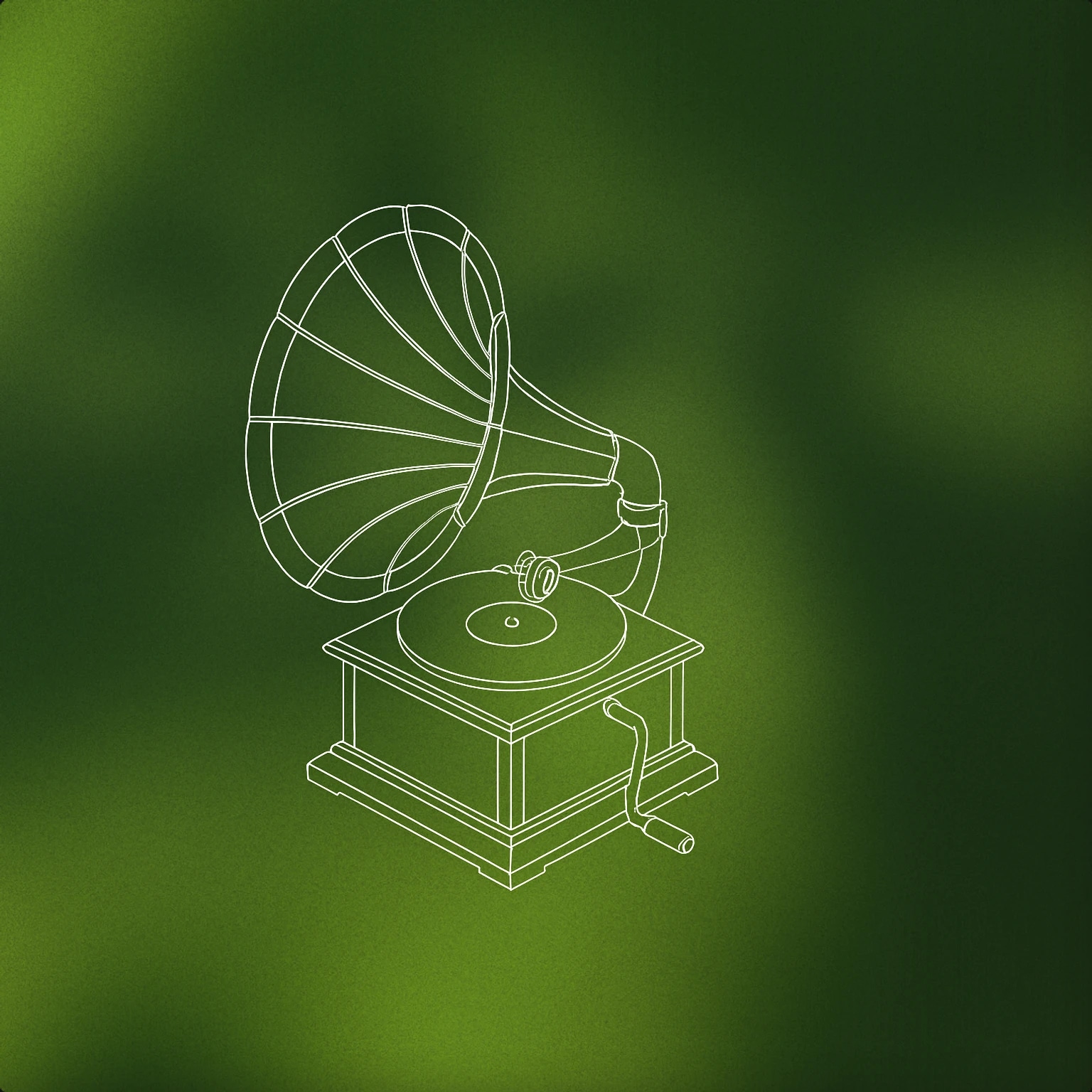 Cover of phonograph with a large horn and a hand crank for Antique Machine sound effects