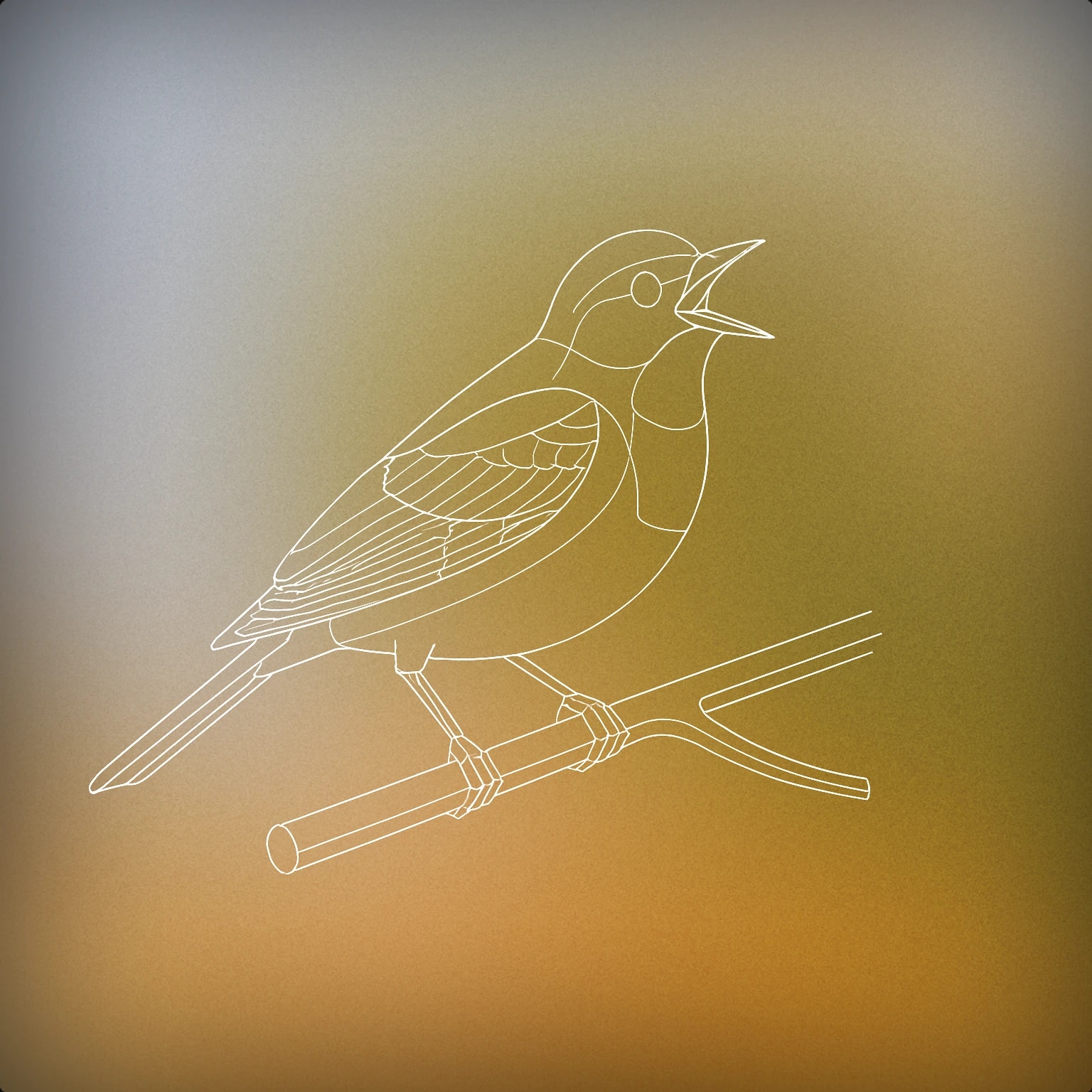 Cover of A perched songbird with an open beak sitting on a single stylized branch for Birds Singing sound effects