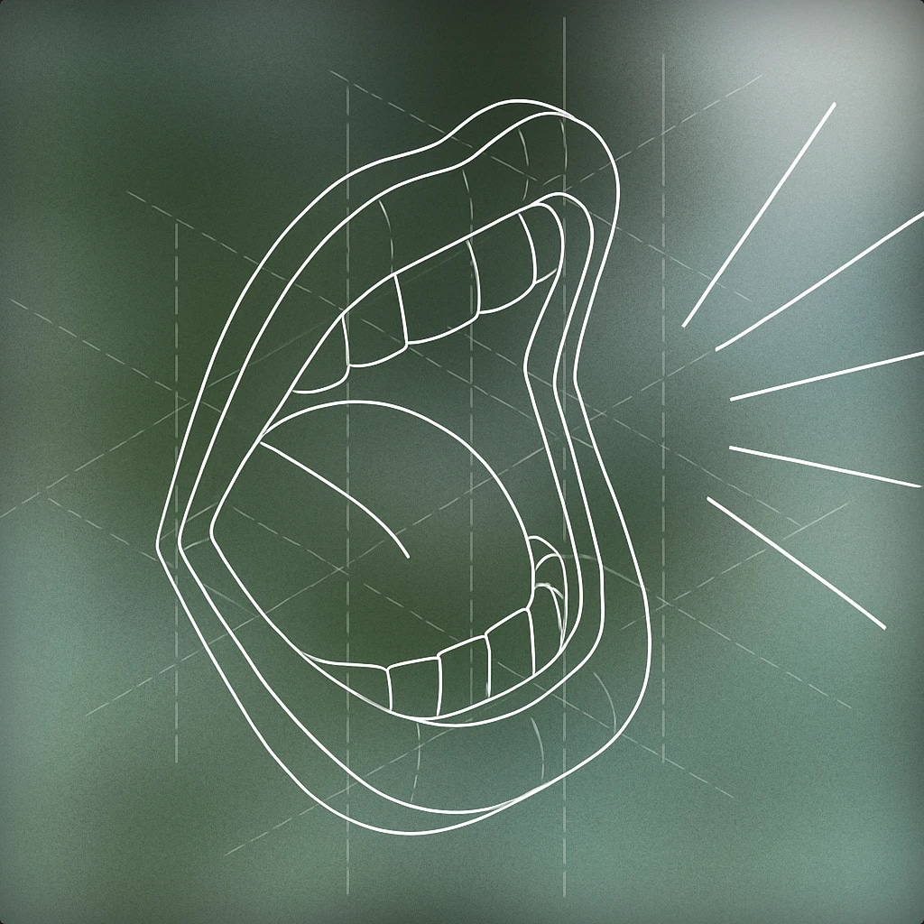 Cover of a stylized open mouth with radiating lines suggesting a vocal exclamation for Wow sound effects