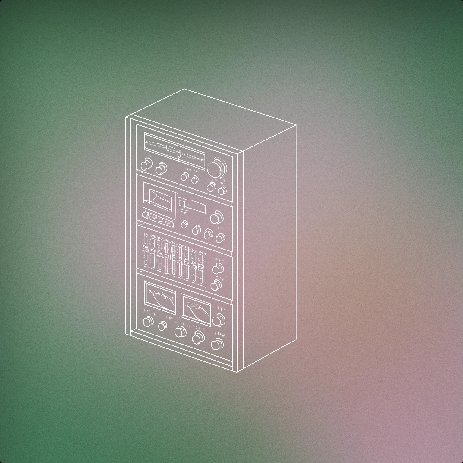 Cover of Vintage audio equipment rack with visible knobs and dials for Cabinet sound effects