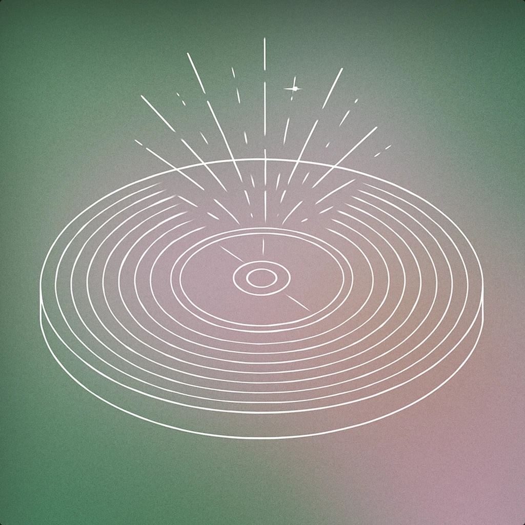 Cover of a stylized vinyl record with subtle, radiating spark-like lines emanating from its center for Glitter sound effects
