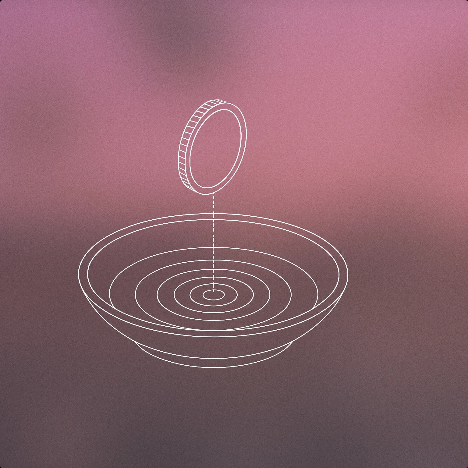 Cover of A single coin suspended above a flat, resonant-looking dish with subtle ripple lines emanating from the impact point for Coin Drop sound effects