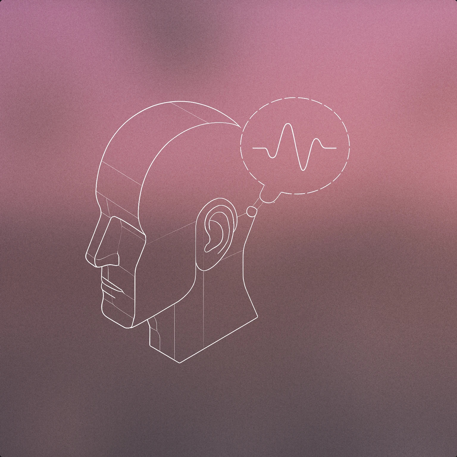 Cover of a human head silhouette with a visible ear and a stylized thought bubble emerging from the head, containing a simple waveform line inside the bubble for Thinking sound effects
