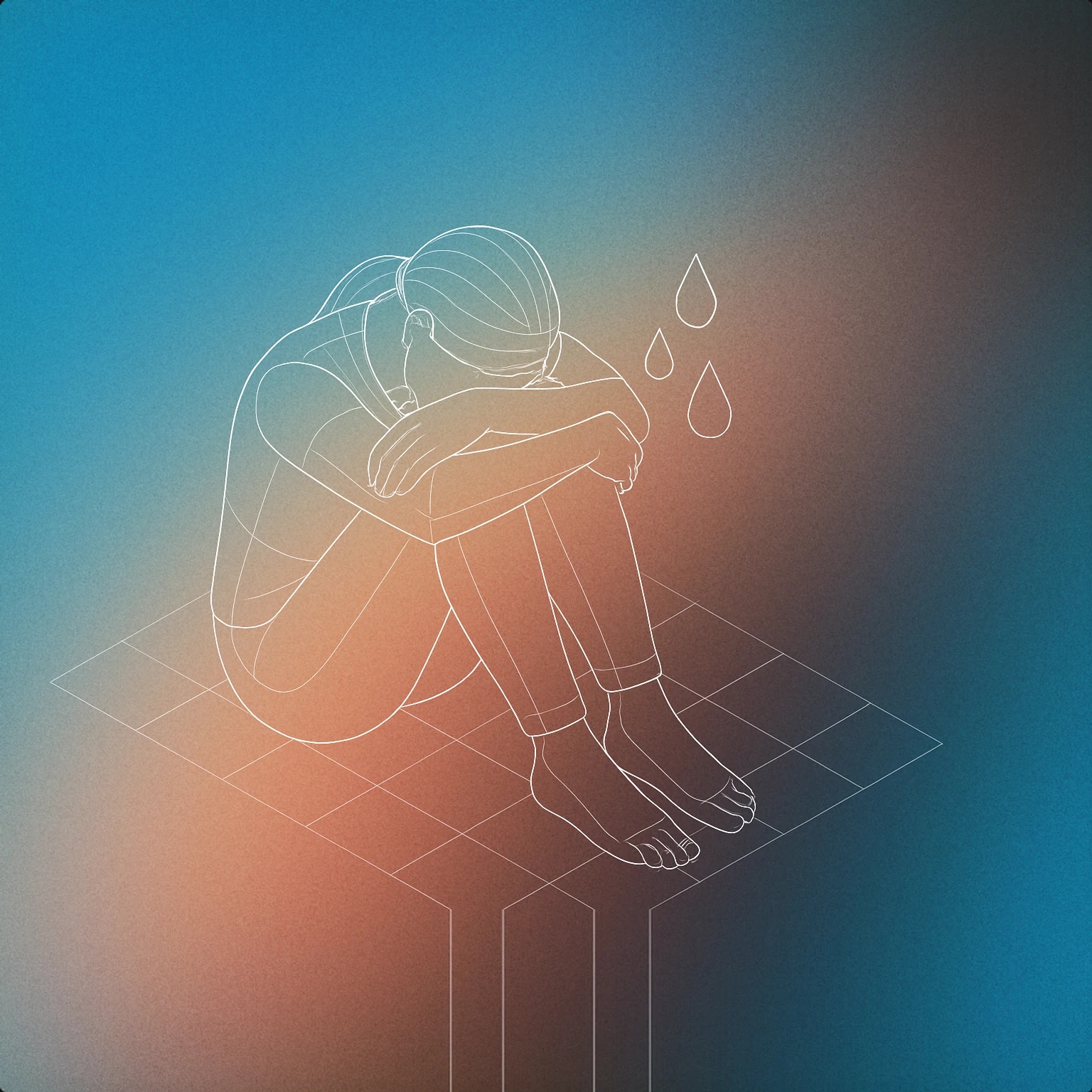 Cover of A single woman sitting on the floor with her knees drawn to her chest, her head buried in her arms, with a few stylized teardrops falling beside her for Woman Sobbing sound effects