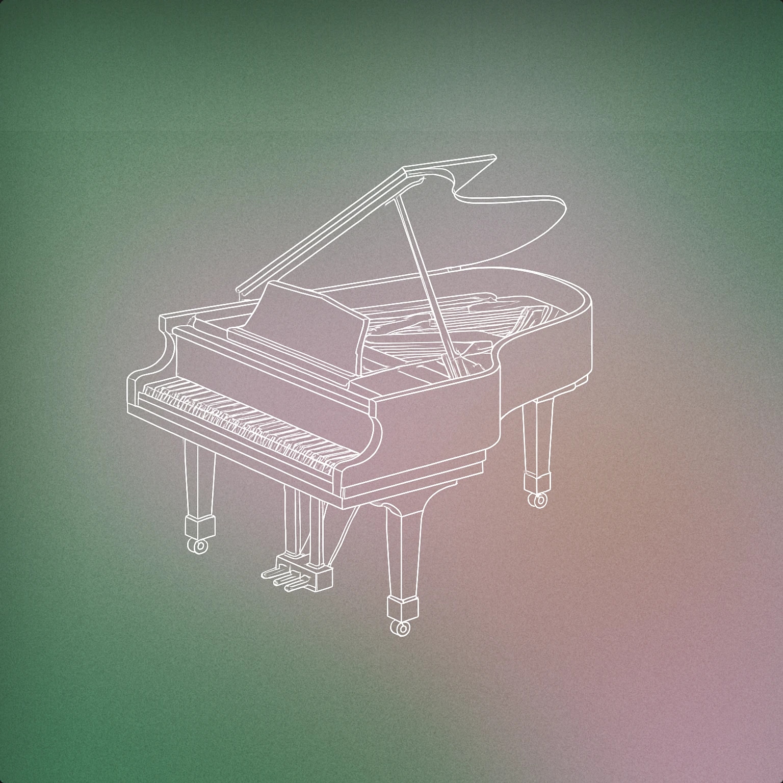 Cover of grand piano with open lid and visible keys for Piano sound effects