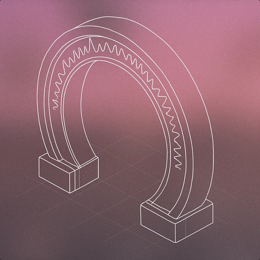 Cover of A large circular archway with a waveform pattern etched along its inner rim for Portal sound effects