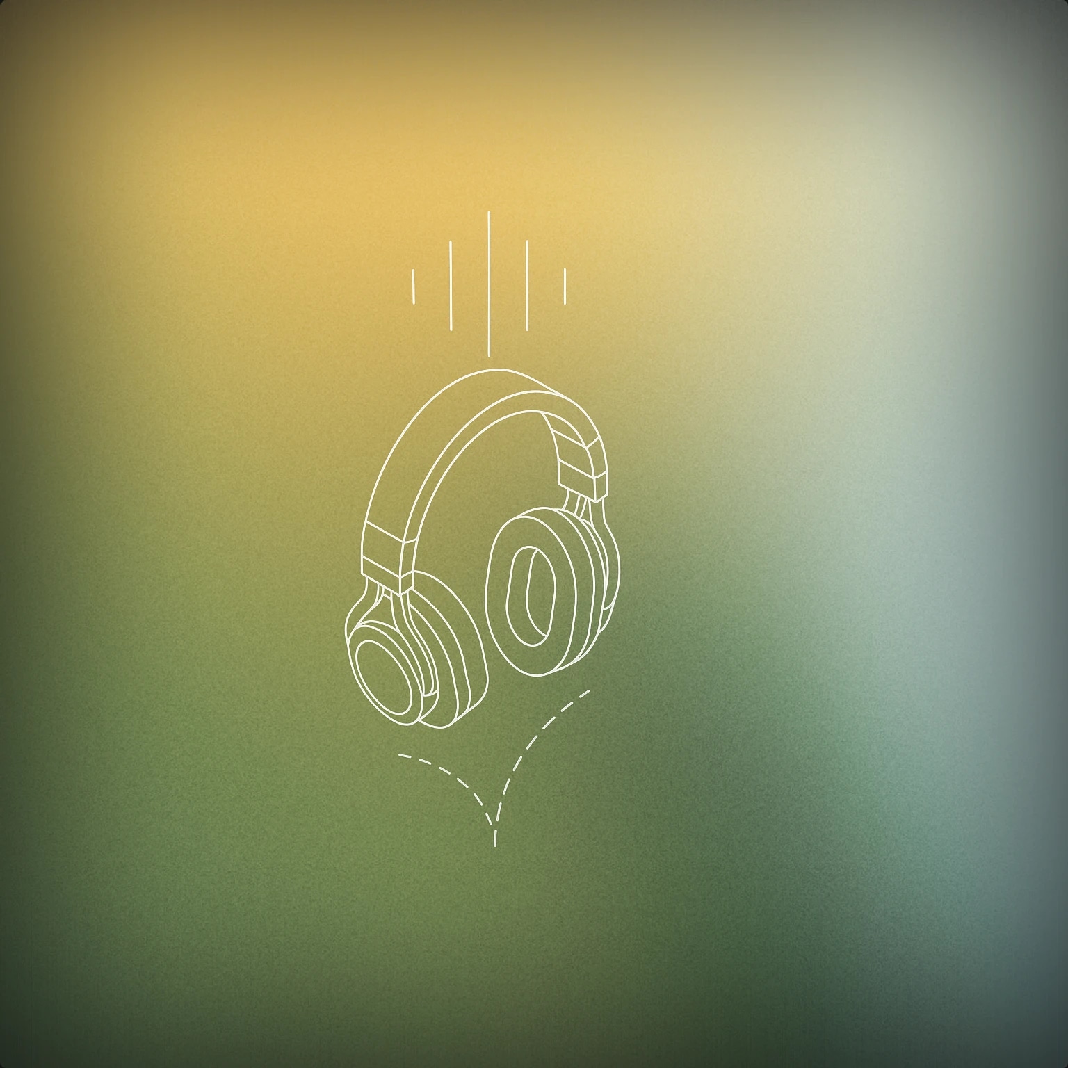 Cover of a jumping headphone with sound lines radiating upward for Excited voice library