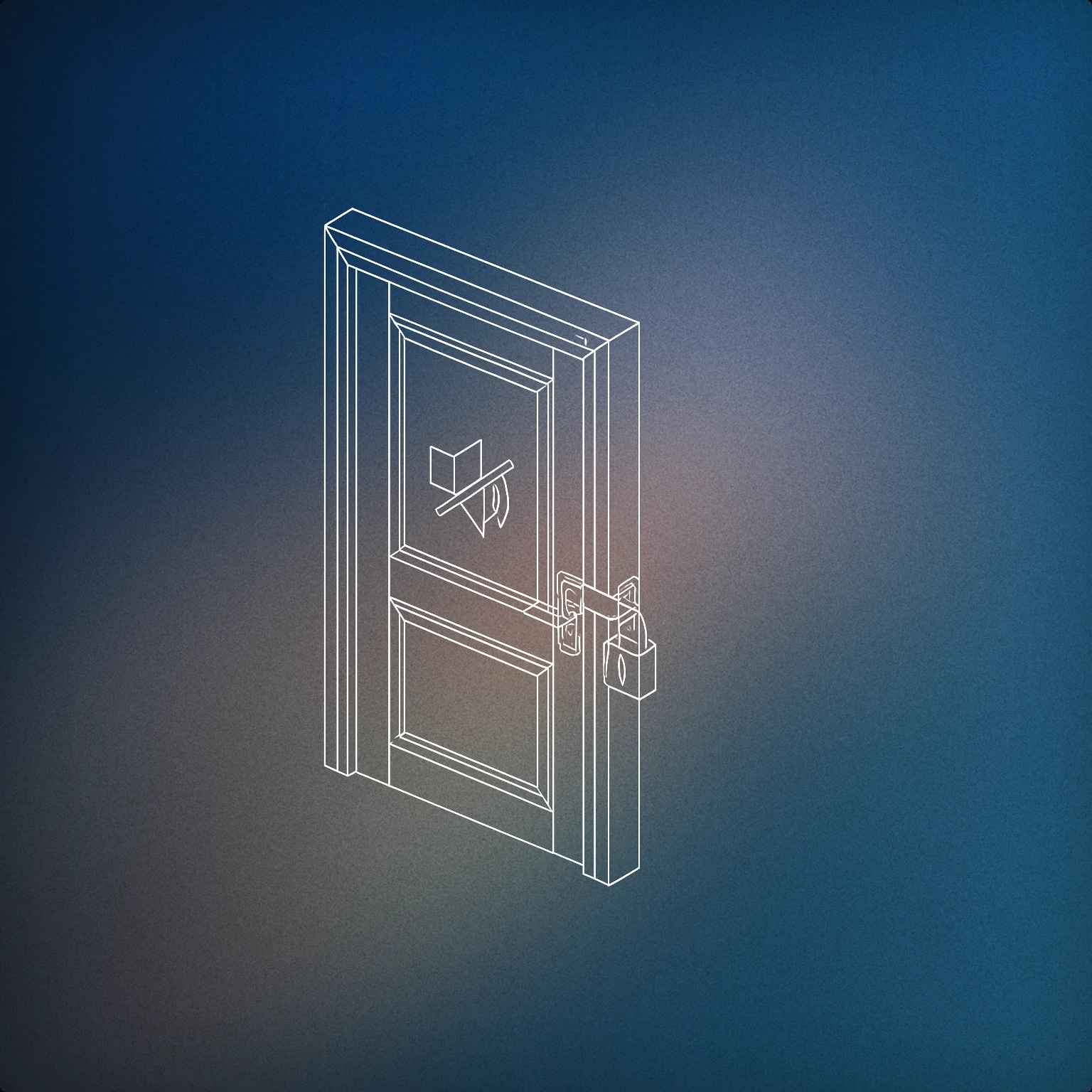Cover of A closed soundproof door with a padlock and a muted soundwave symbol etched on it for Dark sound effects