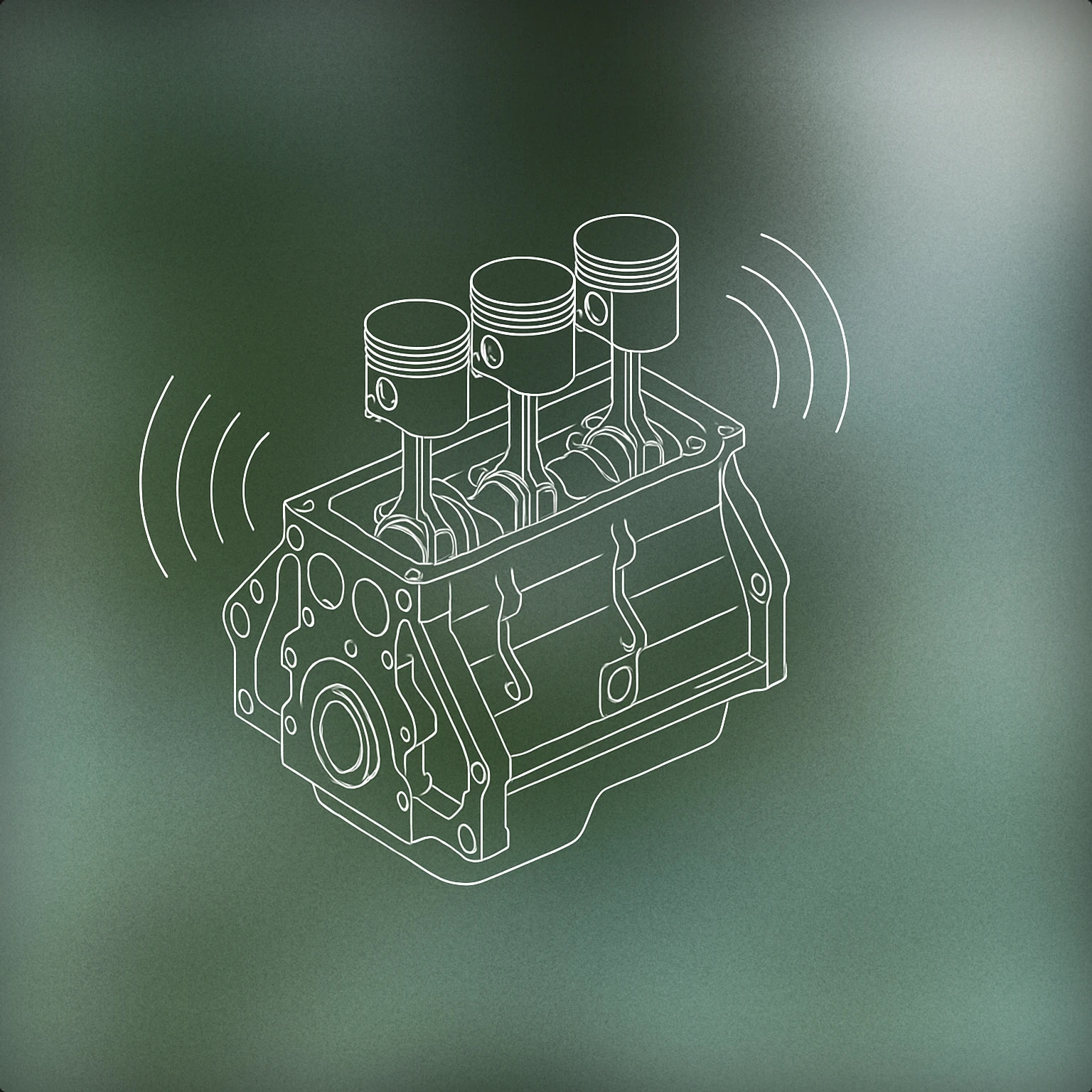 Cover of Idle car engine block with simplified cylindrical pistons and stylized sound vibration lines emanating from it for Car Engine sound effects