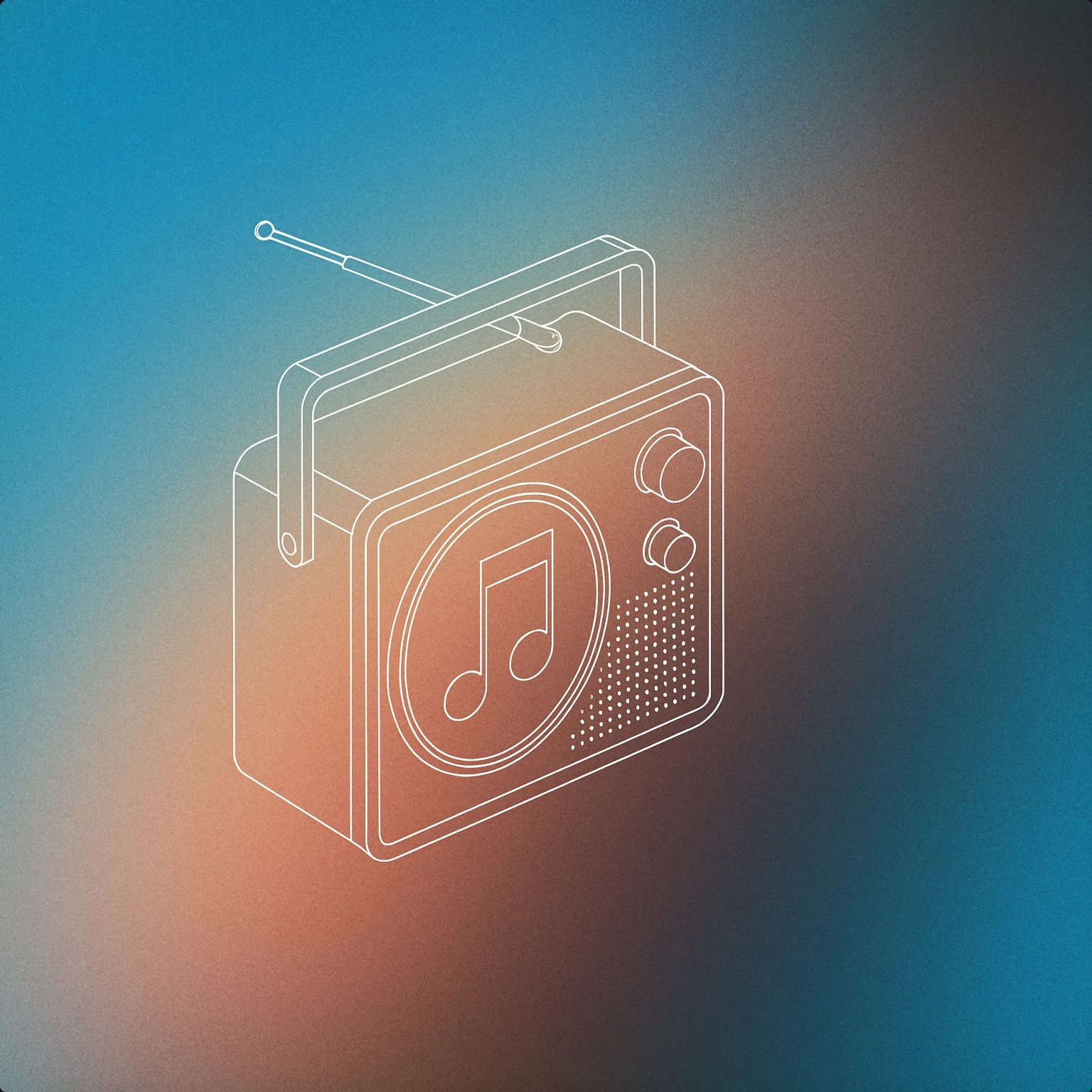 Cover of compact vintage radio with a stylized musical note integrated into its dial for Radio Jingle sound effects