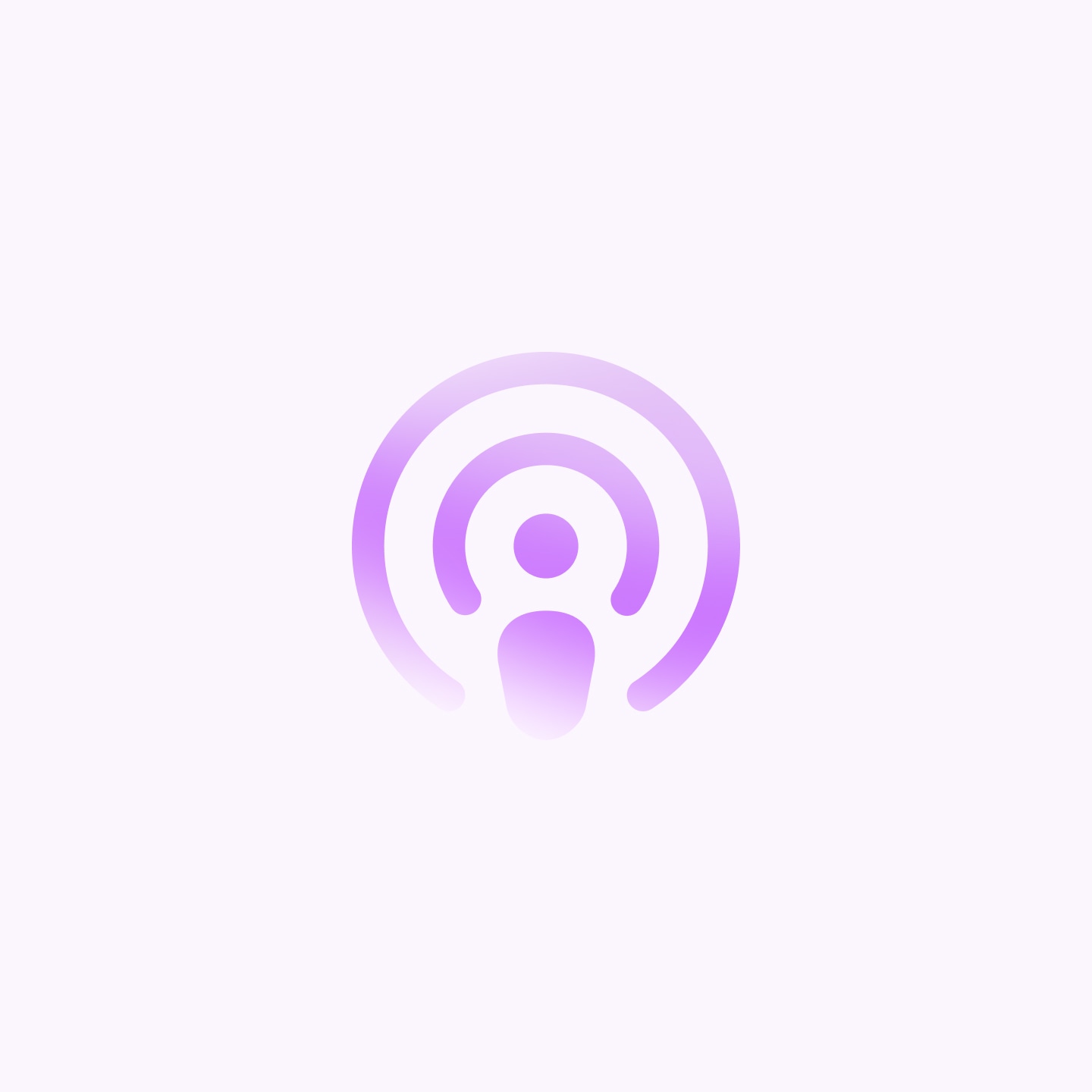 A purple gradient podcast icon on a light background.