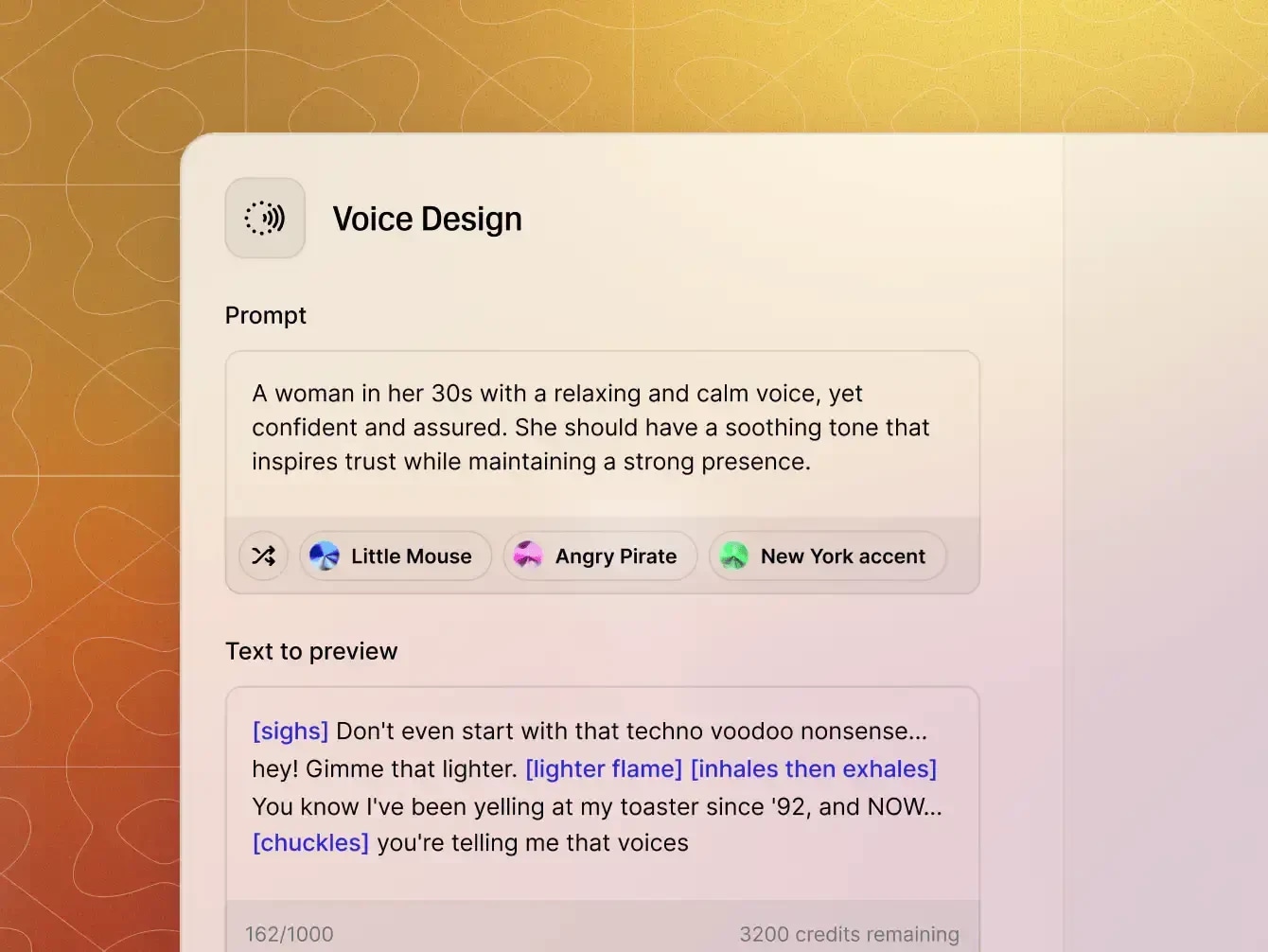 Voice design editor
