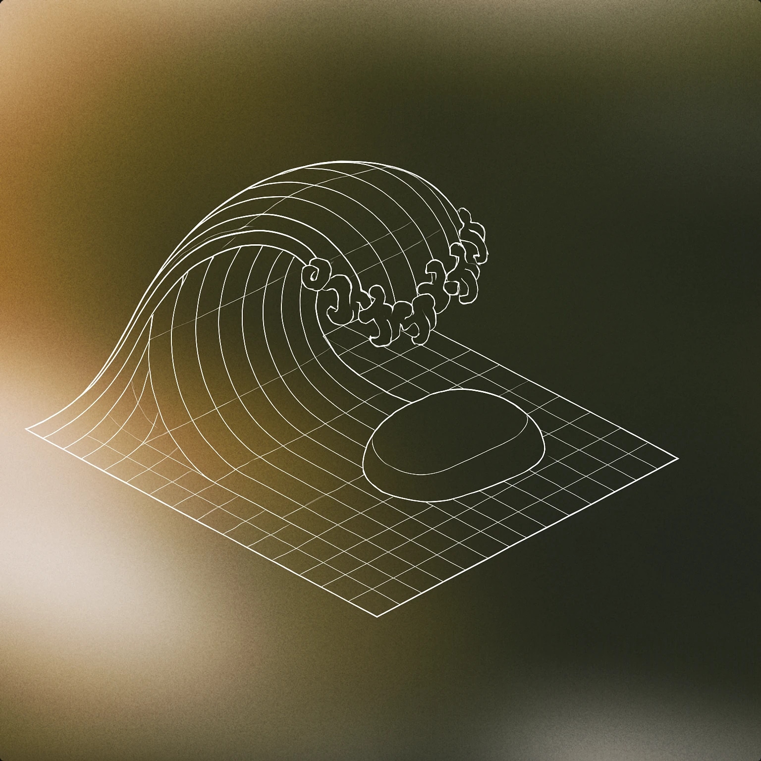 Cover of a stylized, geometric ocean wave cresting over a single, smooth rock for Waves Crashing sound effects