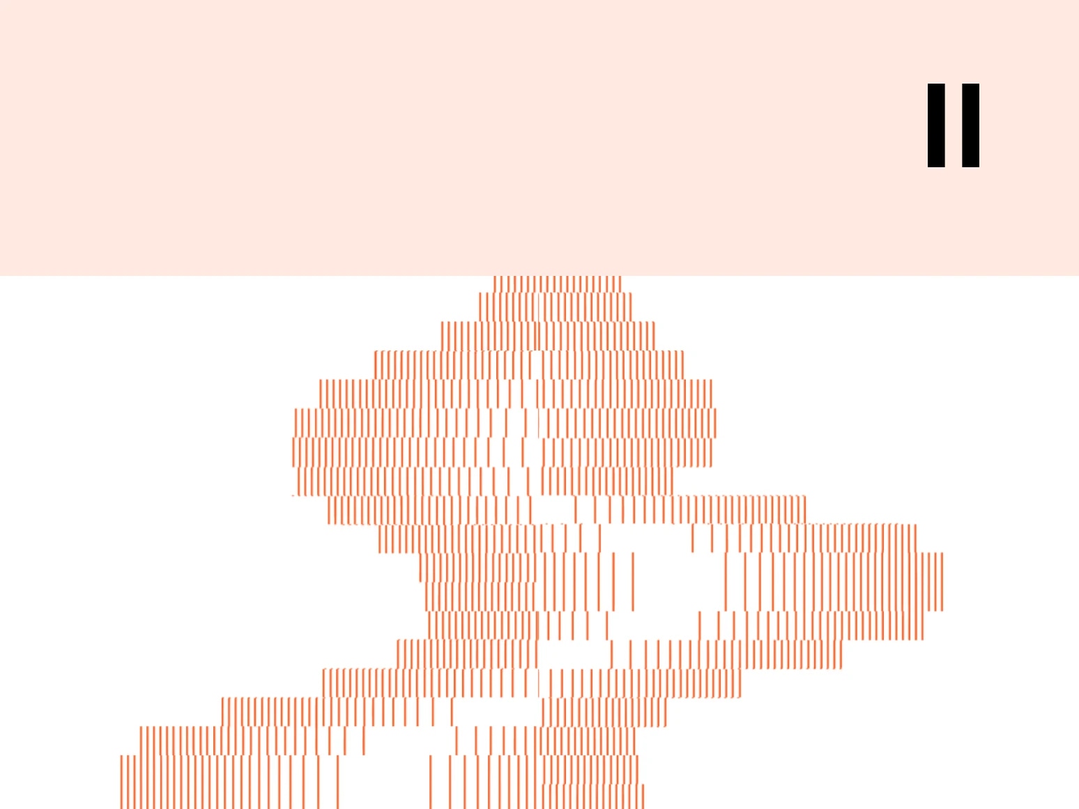 A stylized, pixelated outline of a person's face and upper body, created with orange vertical lines on a white background.