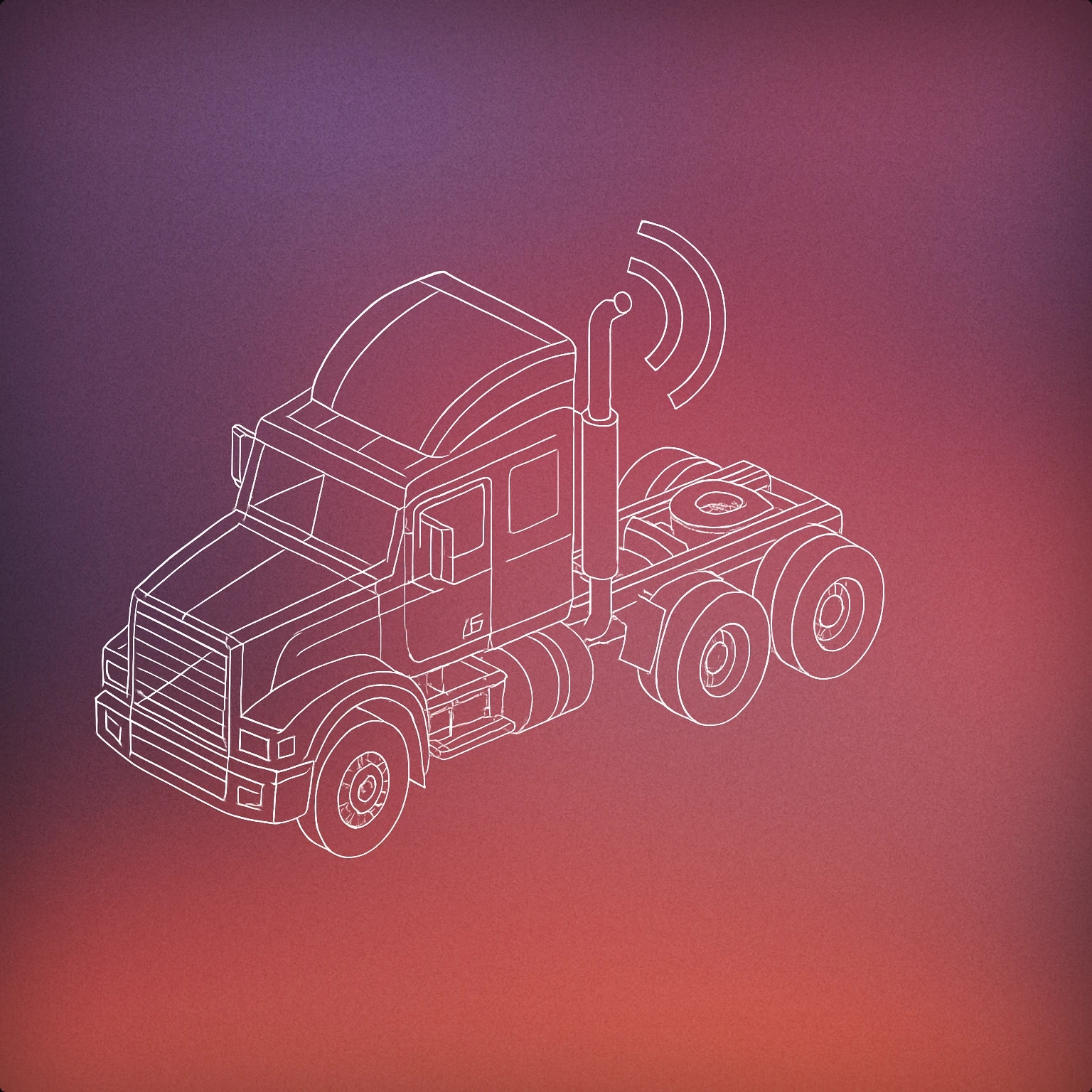 Cover of a streamlined freight truck cab with a stylized, oversized exhaust pipe emitting a single, bold soundwave arc for Freight Truck sound effects