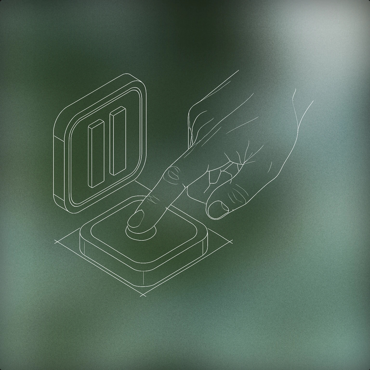 Cover of A raised fingertip pressing against a large, stylized button with two vertical bars for Pause sound effects