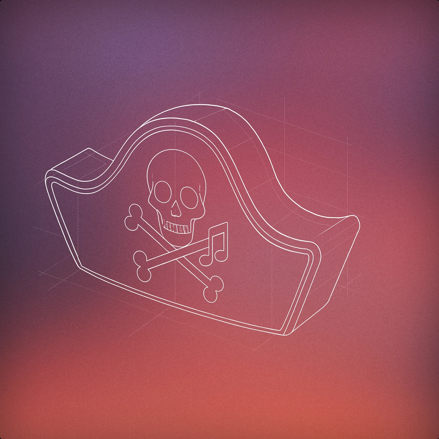 Cover of a pirate hat with a stylized skull and crossbones, where the crossbones are subtly shaped like musical notes for Pirate sound effects