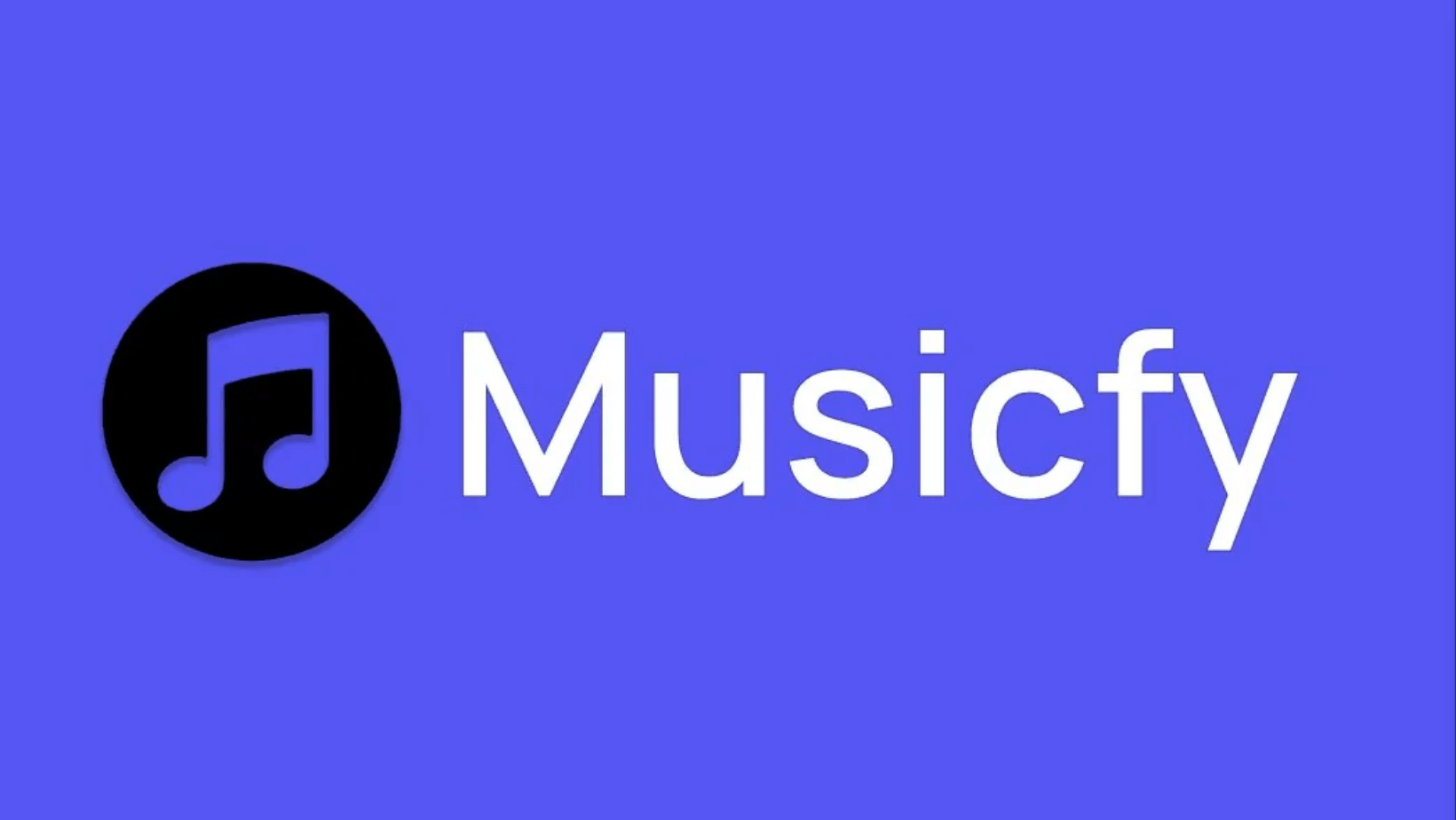 Musicfy logo with a black circle containing a blue musical note, and the word "Musicfy" in white text on a blue background.