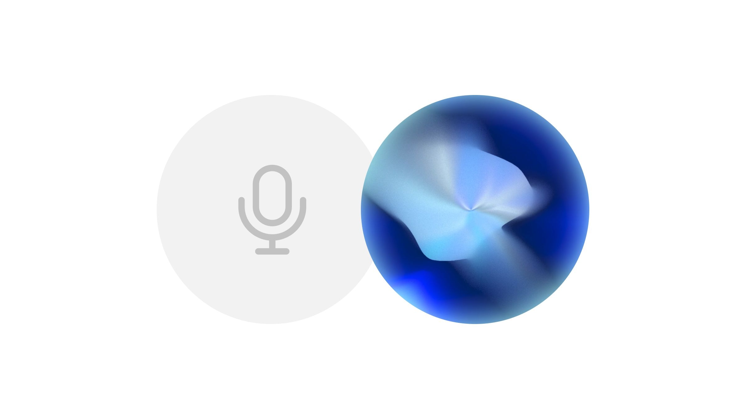 A blue and silver abstract spherical shape next to a gray microphone icon.