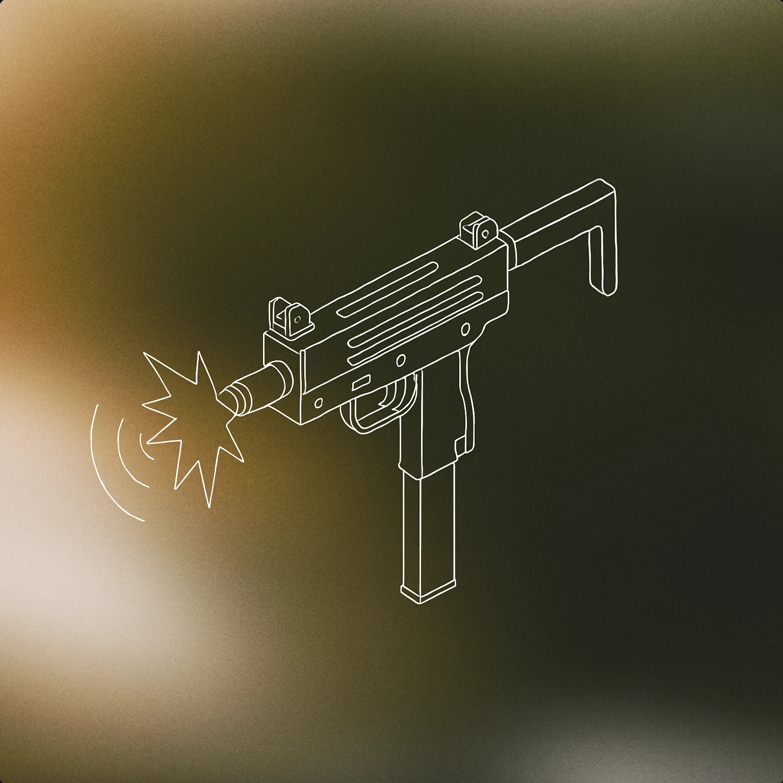 Cover of a stylized automatic gun with a visible muzzle flash and a minimal soundwave emanating from the barrel for Automatic Guns sound effects