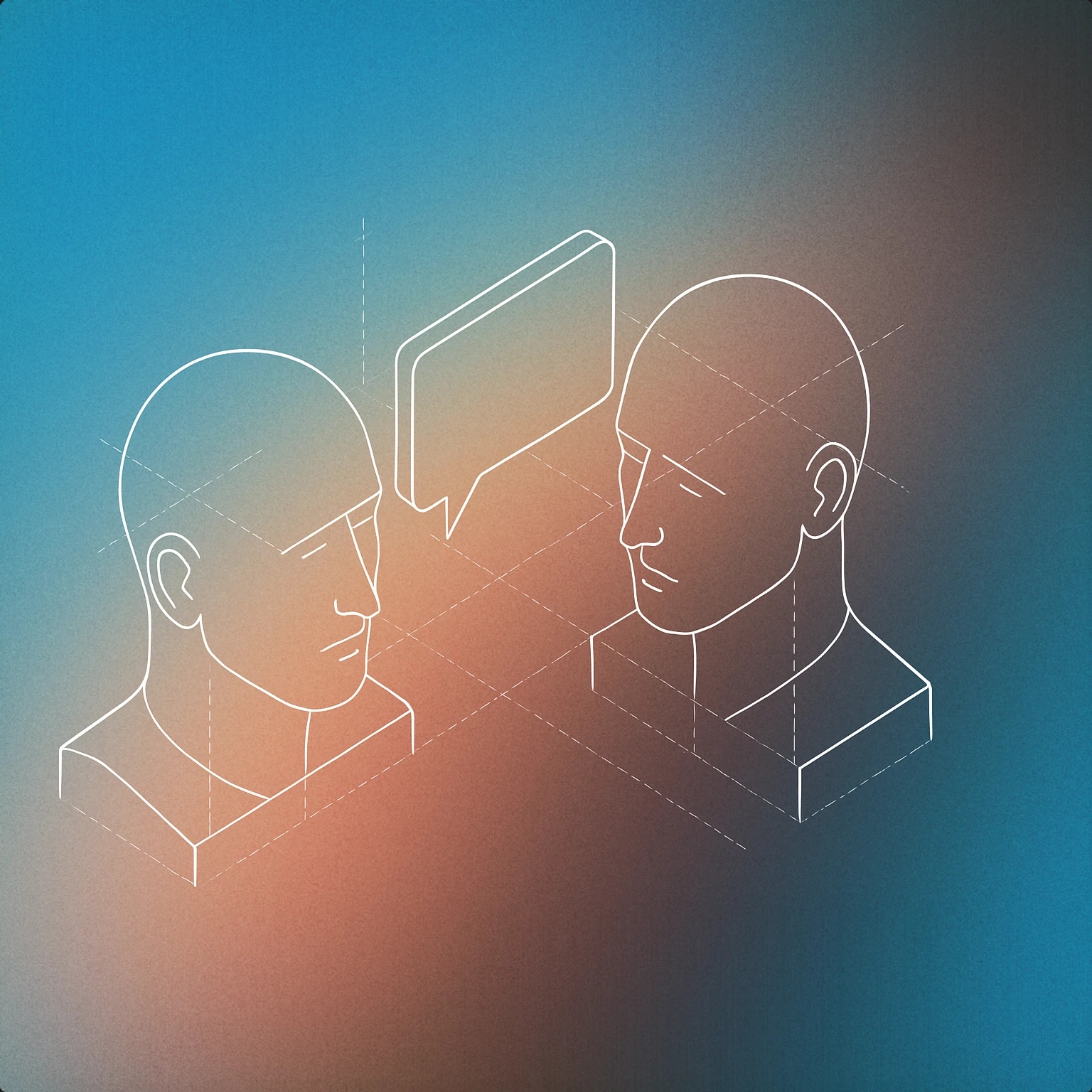 Cover of two stylized human heads facing each other with a simple speech bubble between them for People Talking sound effects