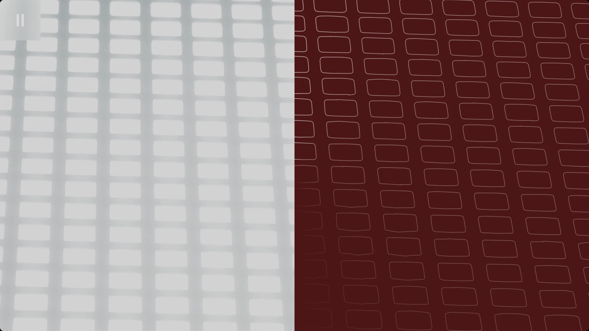 Split screen with a white grid pattern on the left and a dark red grid pattern on the right.