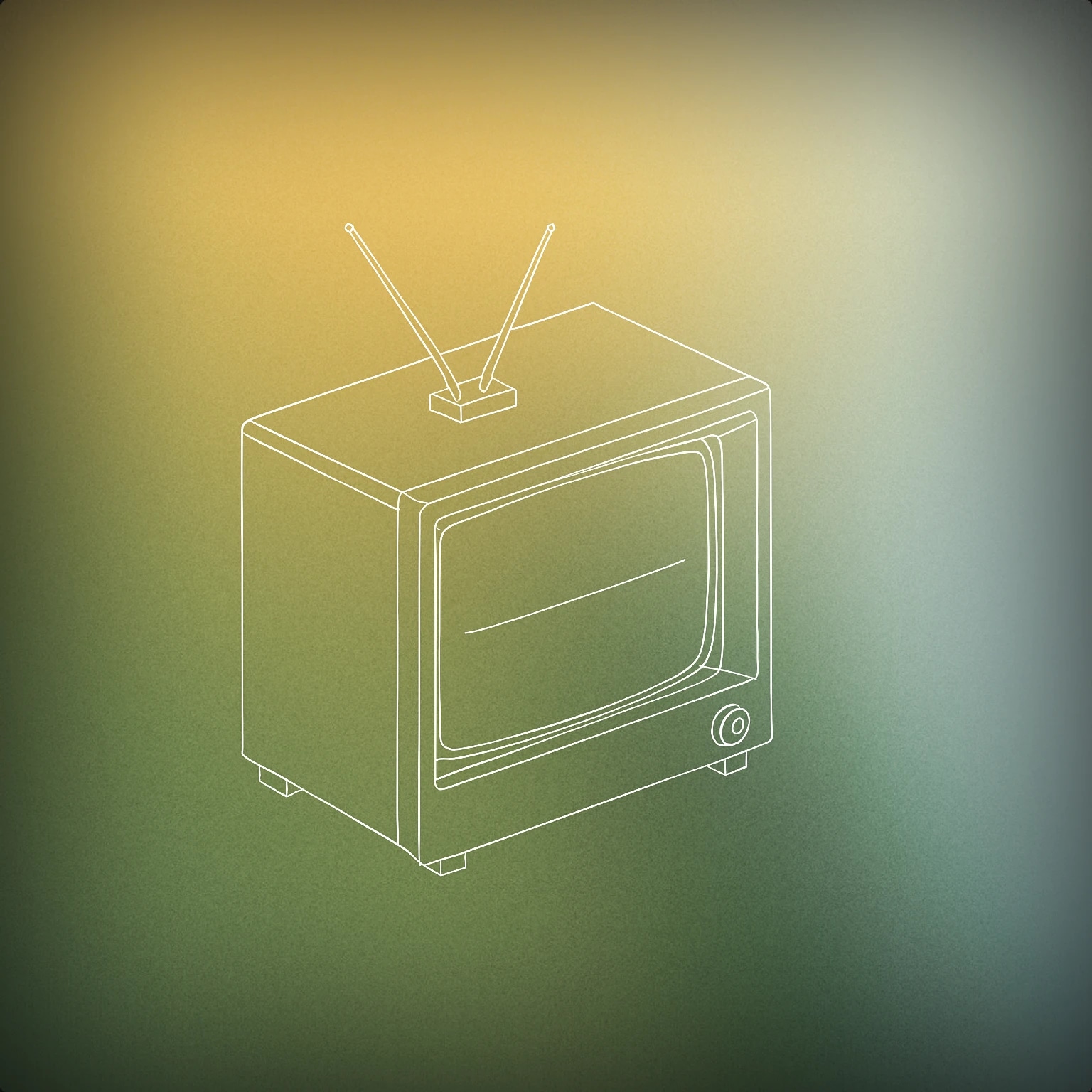 Cover of a classic television set with a single power button in the 'off' position and a faint, horizontal line across the screen for TV Turn Off sound effects