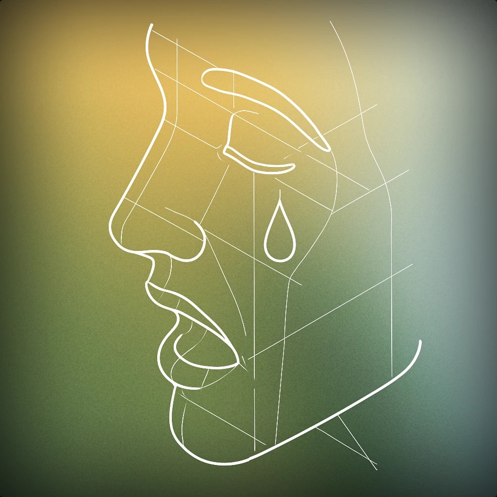 Cover of a single teardrop falling from a stylized human face with a slightly open mouth for Crying sound effects