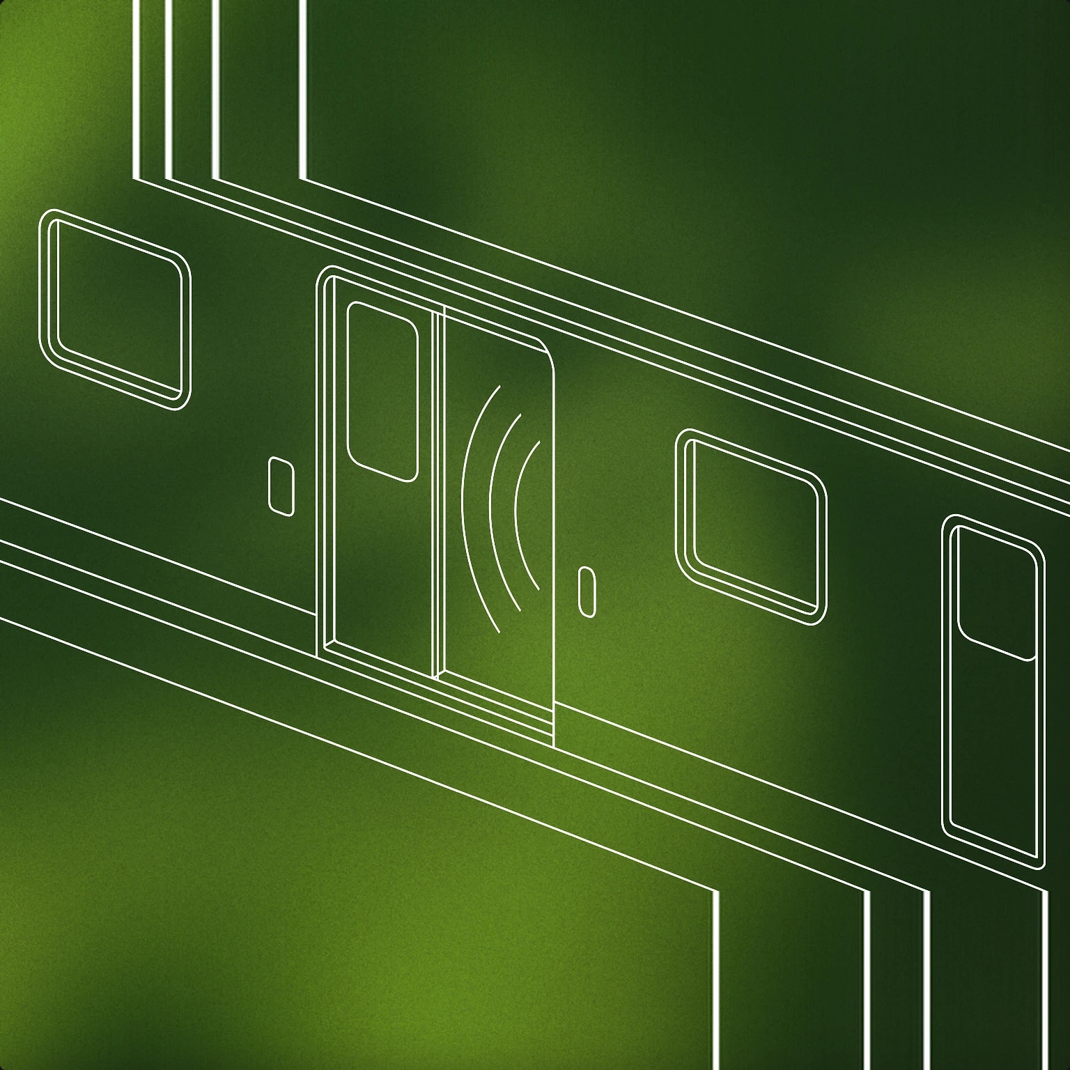 Cover of subway train door with open gap and stylized soundwave lines emanating from the opening for Subway sound effects