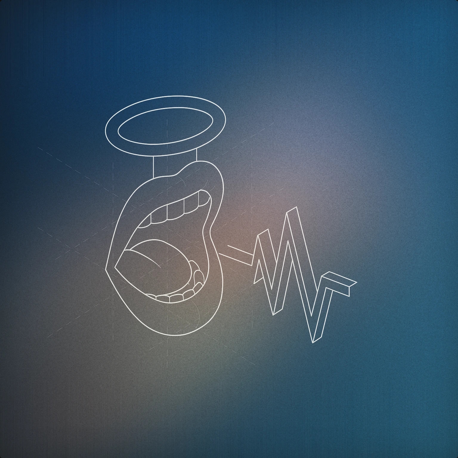 Cover of A large, stylized open mouth with a halo floating above it, emitting a single, bold soundwave for Holy Moly sound effects