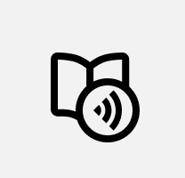 Open book with a speaker icon overlay