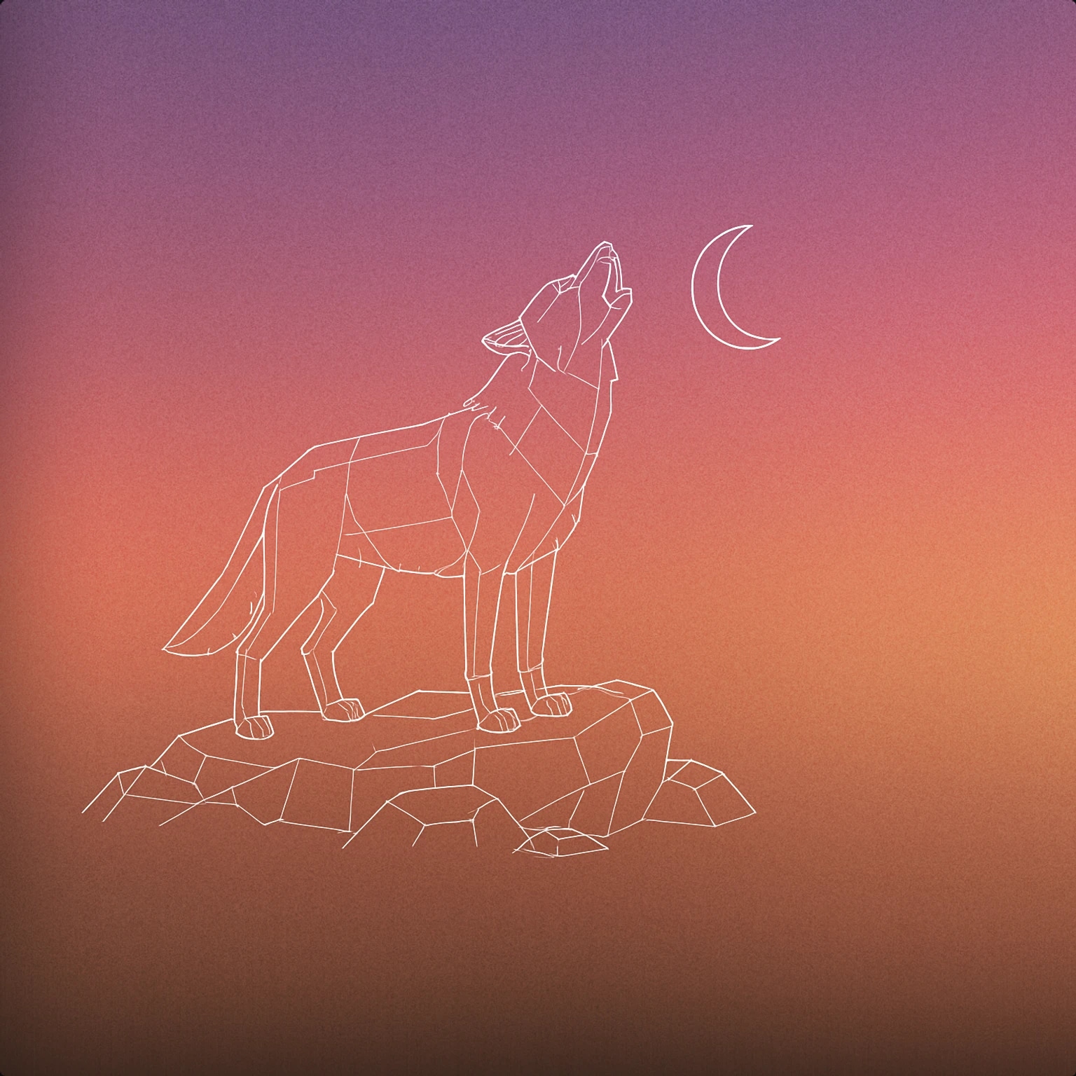 Cover of A lone wolf with its head raised and mouth open, standing on a rocky outcrop under a crescent moon for Werewolf Howling sound effects