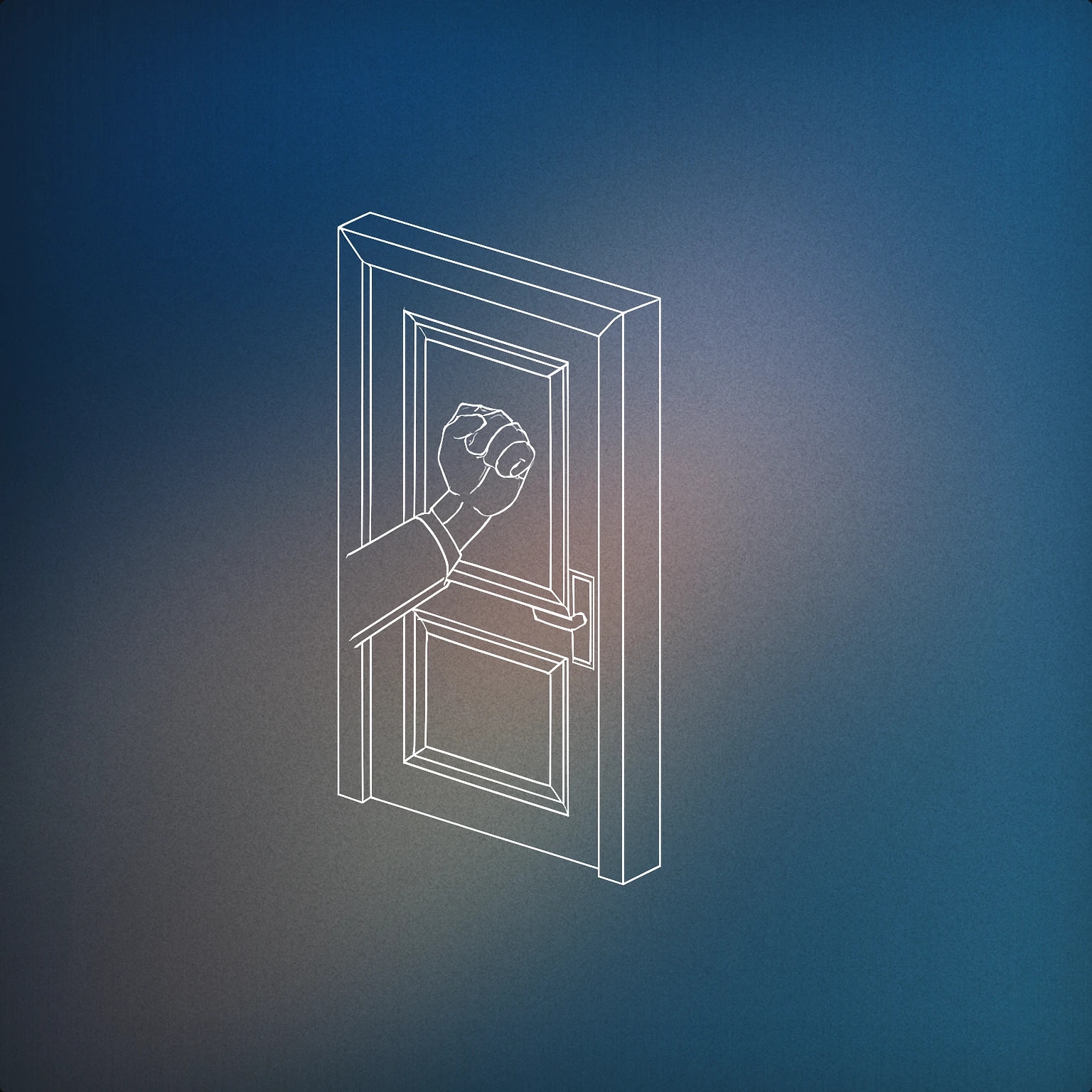 Cover of a single closed door with a prominent hand knocking on it for Knocking sound effects