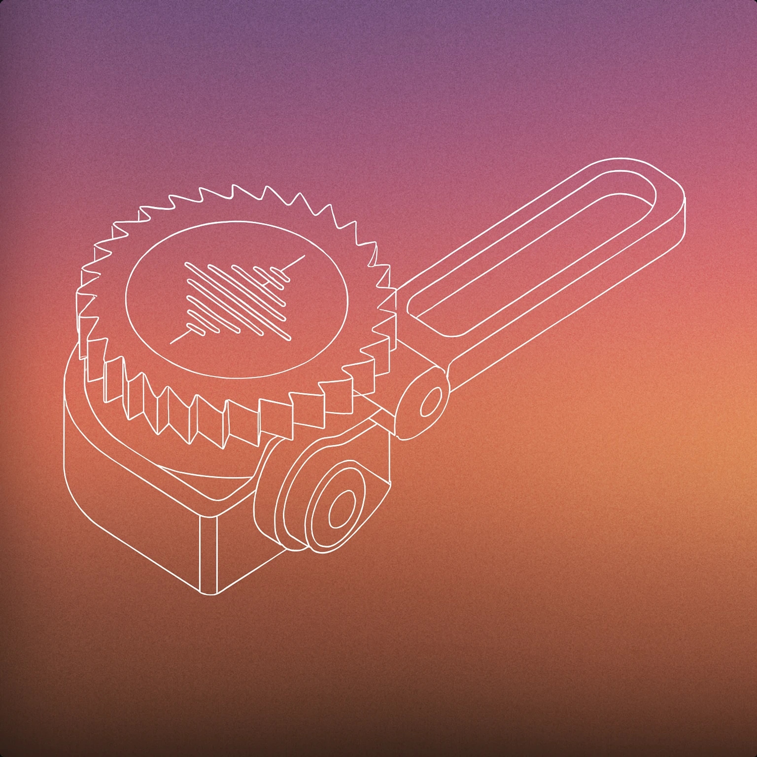 Cover of a mechanical ratchet gear with a soundwave pattern engraved on its surface for Ratchet sound effects