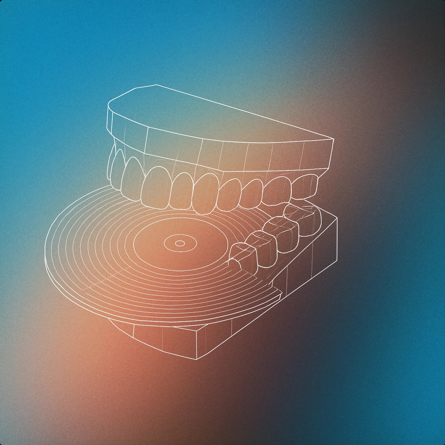 Cover of a stylized set of teeth biting down on a vinyl record for Chomp sound effects