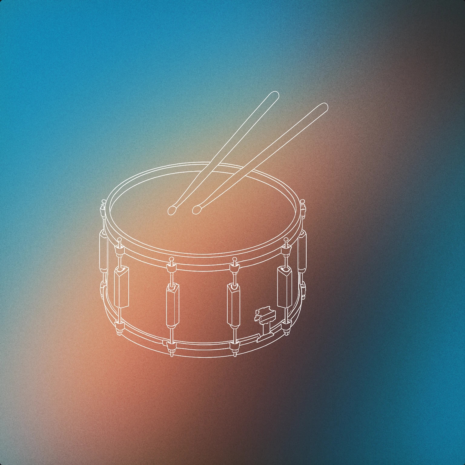 Cover of a single snare drum with a pair of drumsticks poised above it, mid-motion for Drumroll sound effects