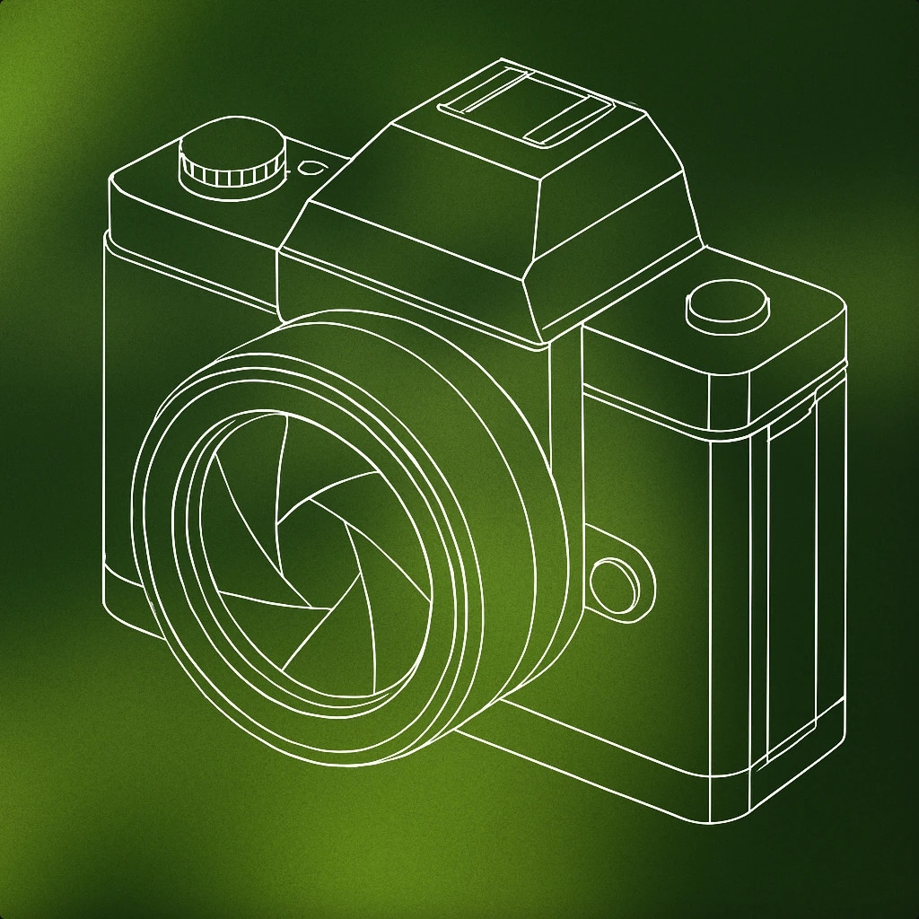 Cover of a stylized camera with a prominent circular shutter partially open at the center for Camera Shutter sound effects