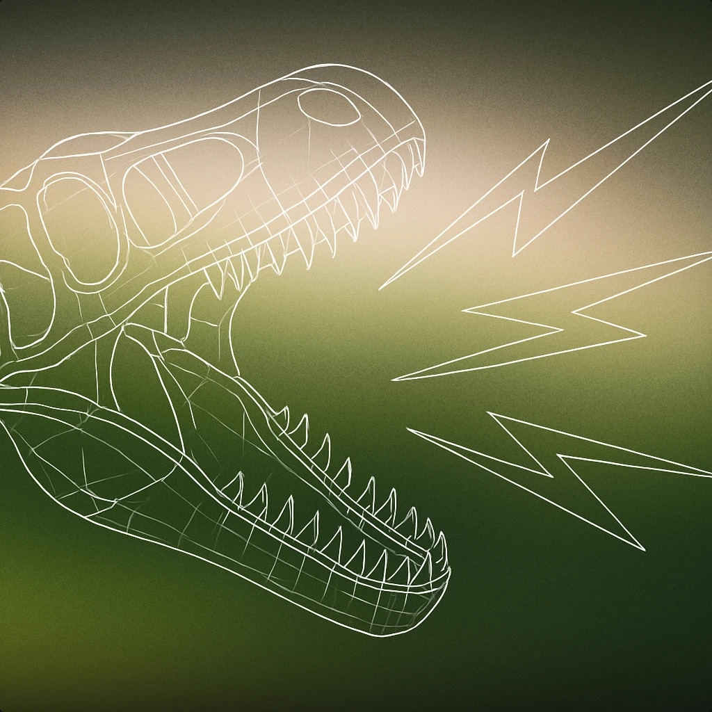Cover of Open-mouthed dinosaur skull emitting stylized jagged wave lines for Dinosaur Roar sound effects