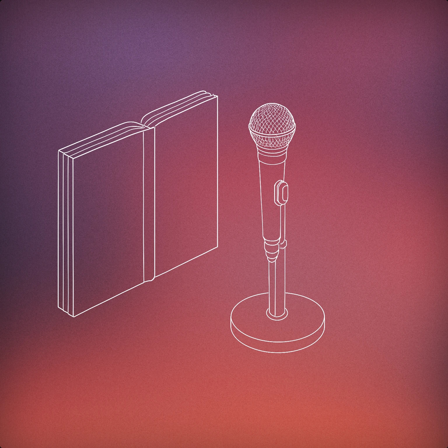 Cover of open book with a single standing microphone in front of it for Narrator voice library