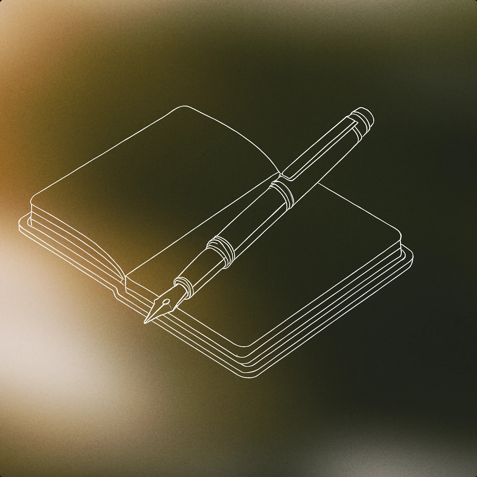 Cover of fountain pen resting on an open notebook for Write sound effects