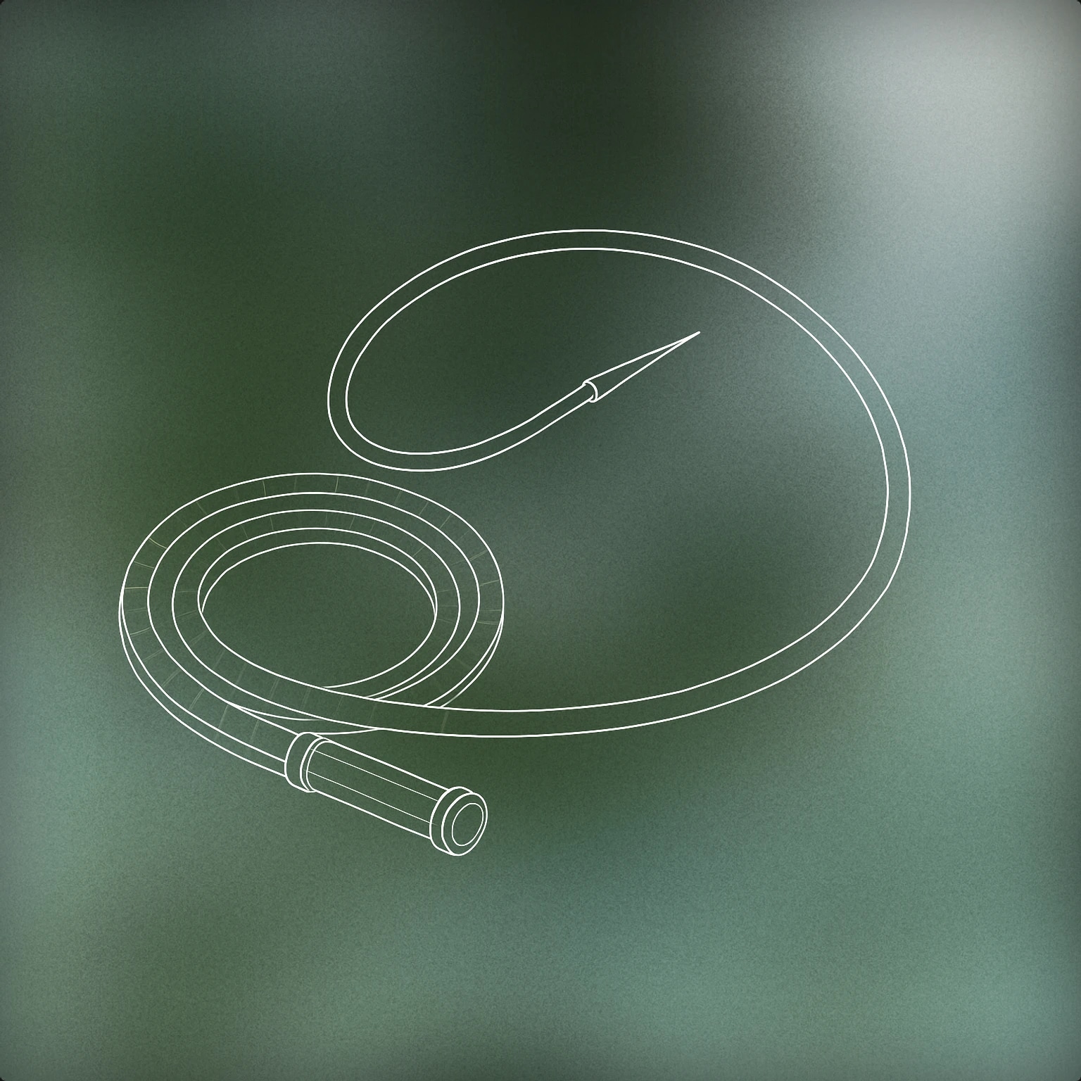 Cover of a coiled whip with a sharply angled tip, mid-snap, forming a dynamic arc for Whip sound effects