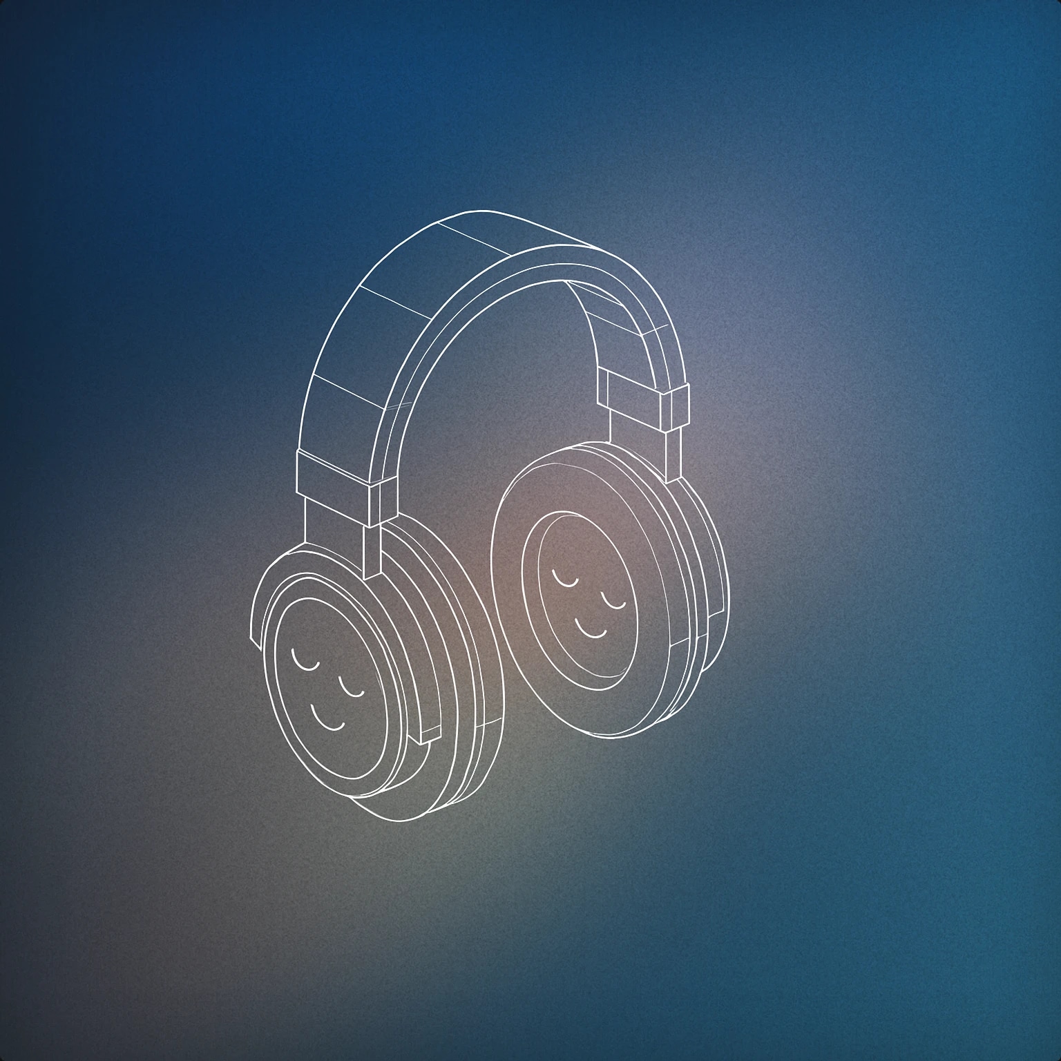 Cover of a pair of closed over-ear headphones with a serene expression on the earcups for Peaceful sound effects