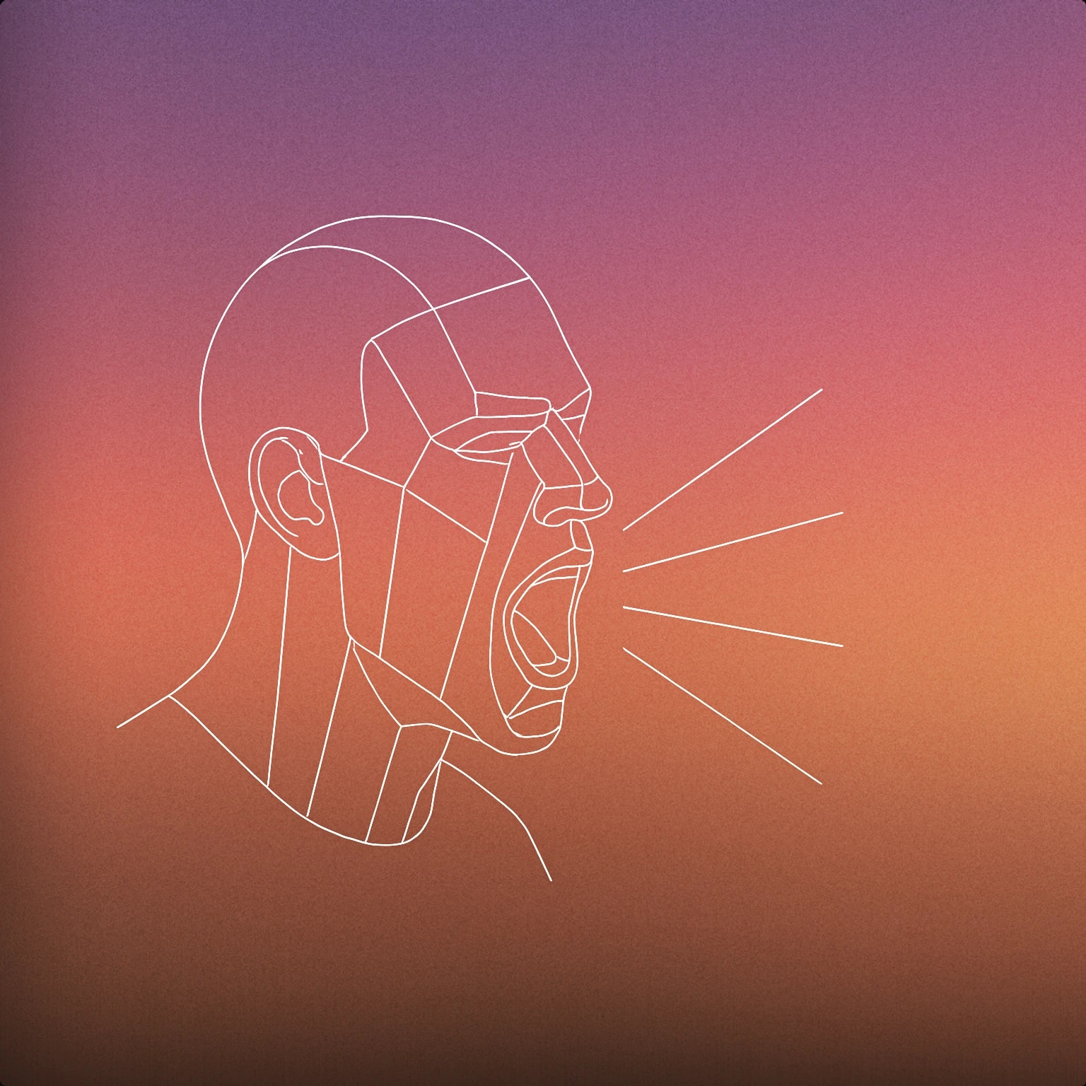 Cover of A stylized human head with an open mouth, depicted in a dynamic pose with simple lines emanating from the mouth to suggest loud vocalization for Man Shouting sound effects