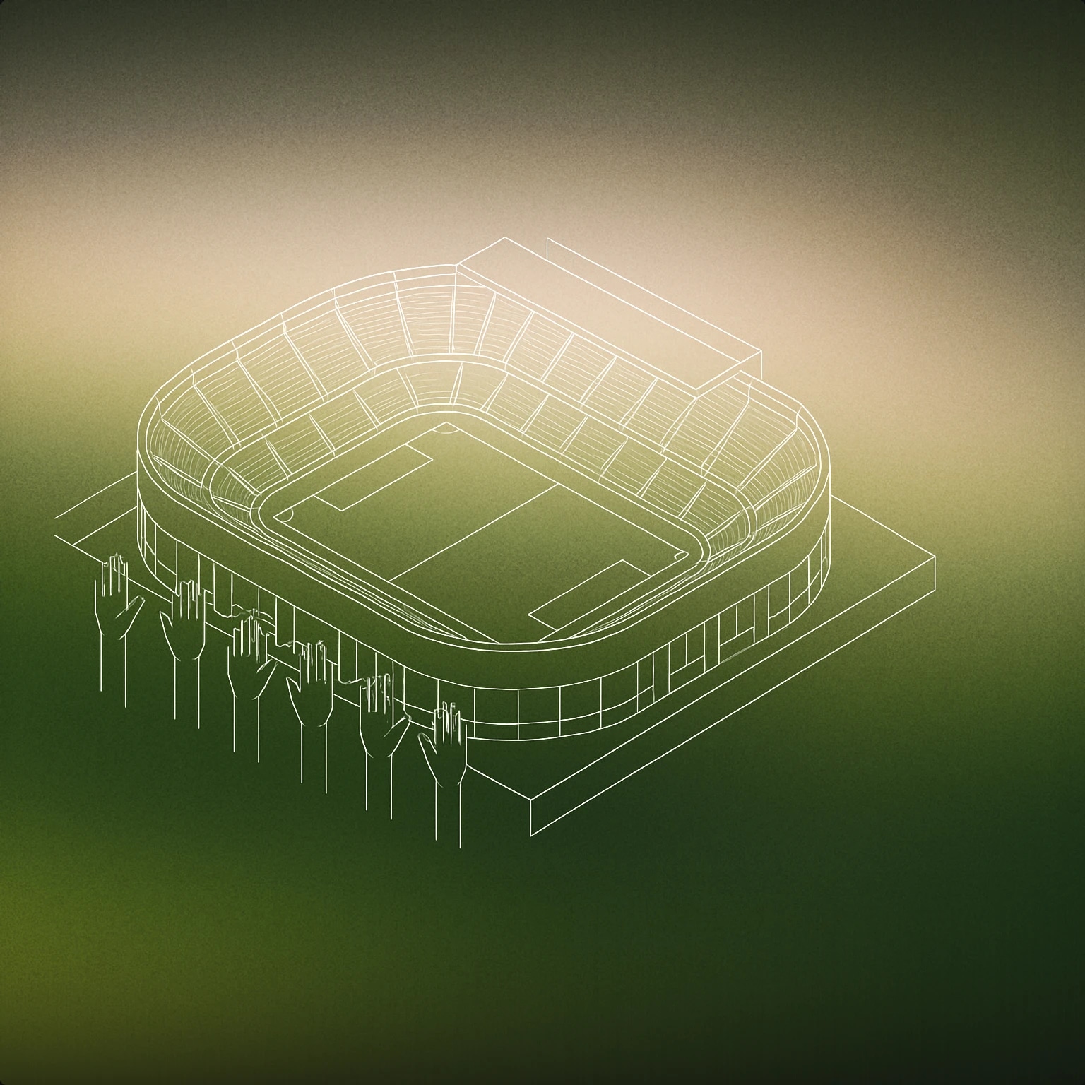 Cover of simplified stadium with a row of raised arms for Crowd Chanting sound effects